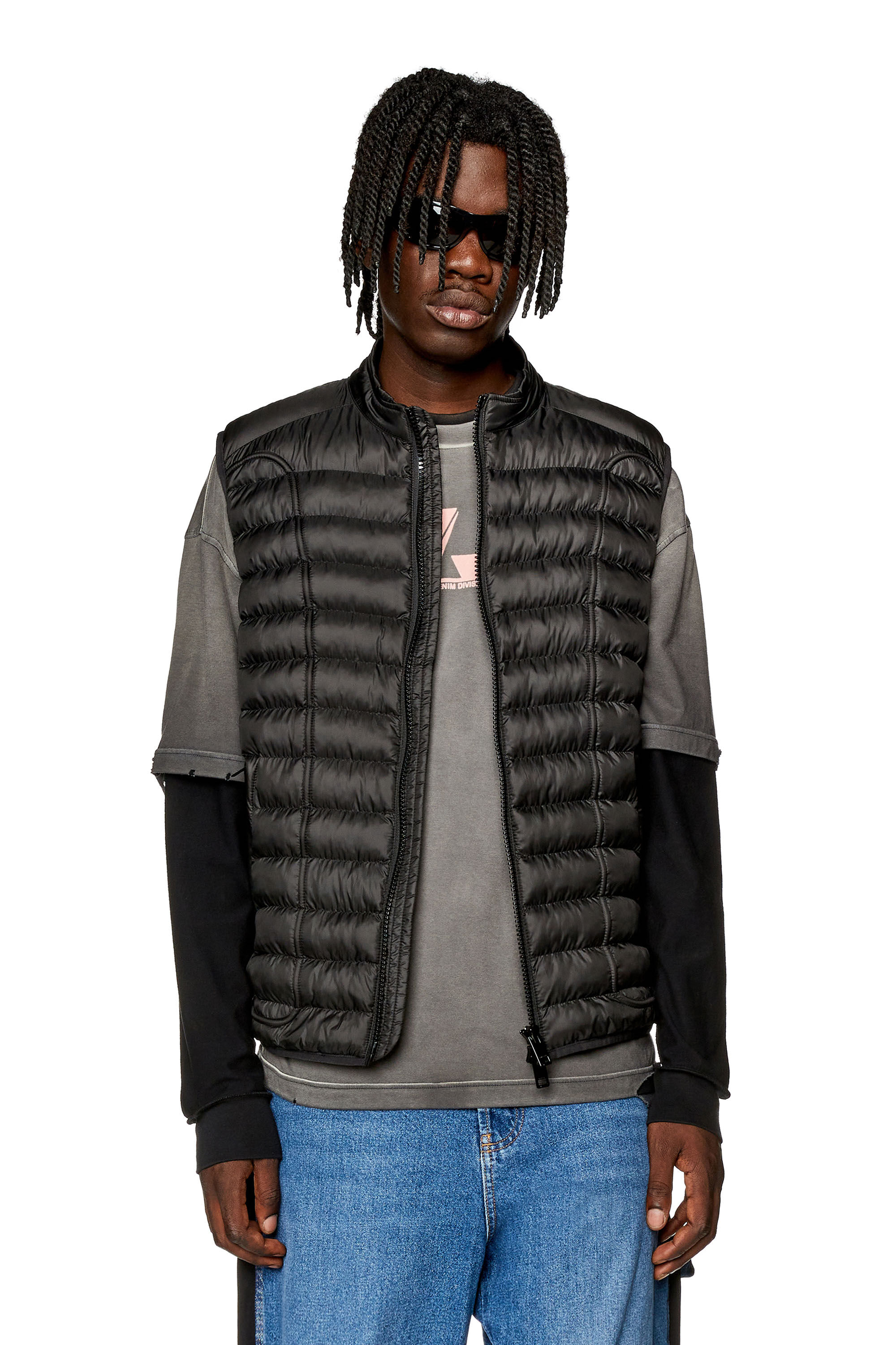 Diesel - W-HAWKYL-SL, Gilet en nylon rembourré avec passepoil Homme in Noir - 3