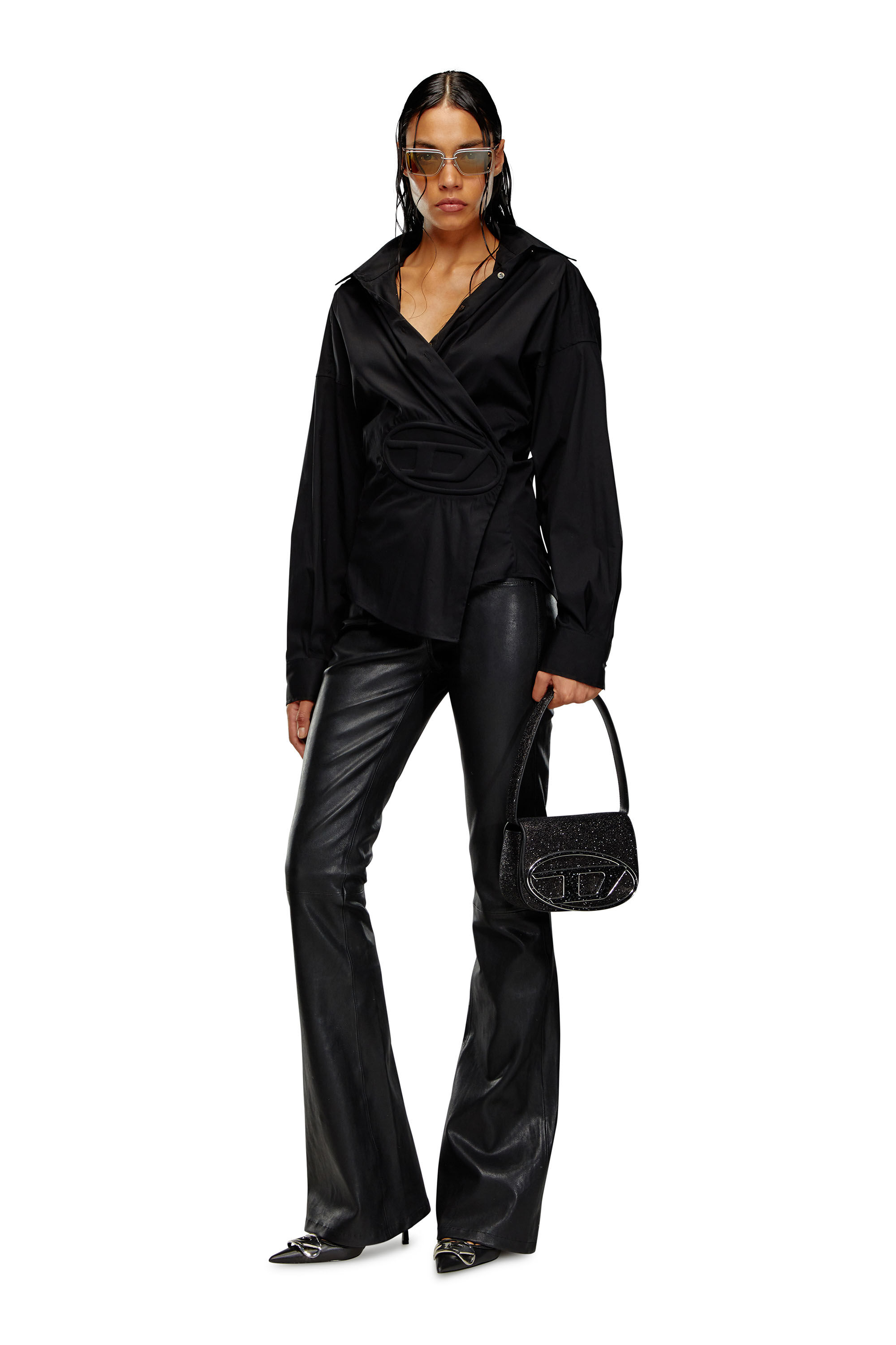 Diesel - 1DR, Female 1DR-Iconic shoulder bag in glitter fabric in Black - Image 6