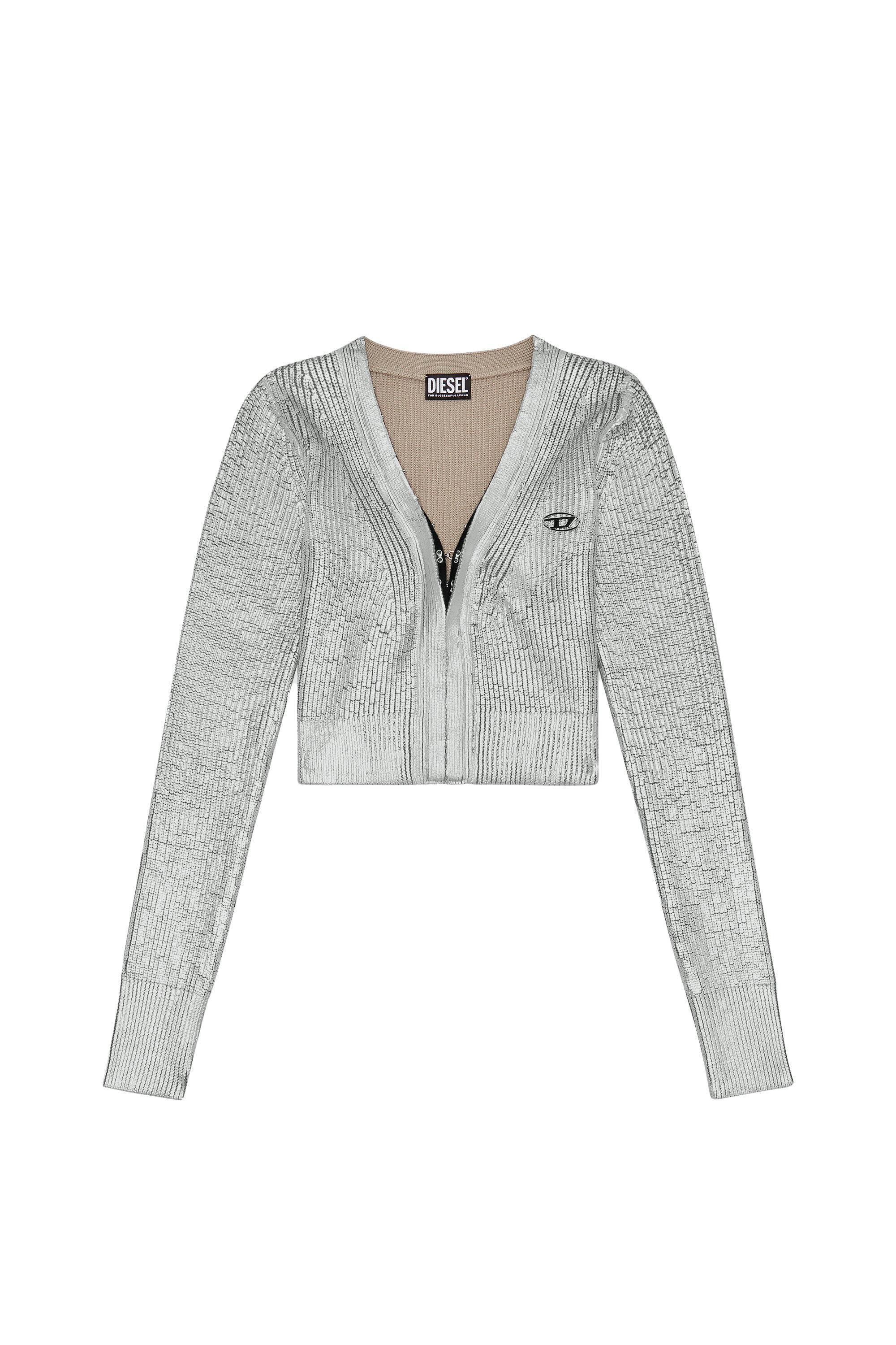 M ADHU Woman Cropped cardigan in metallic wool knit Diesel