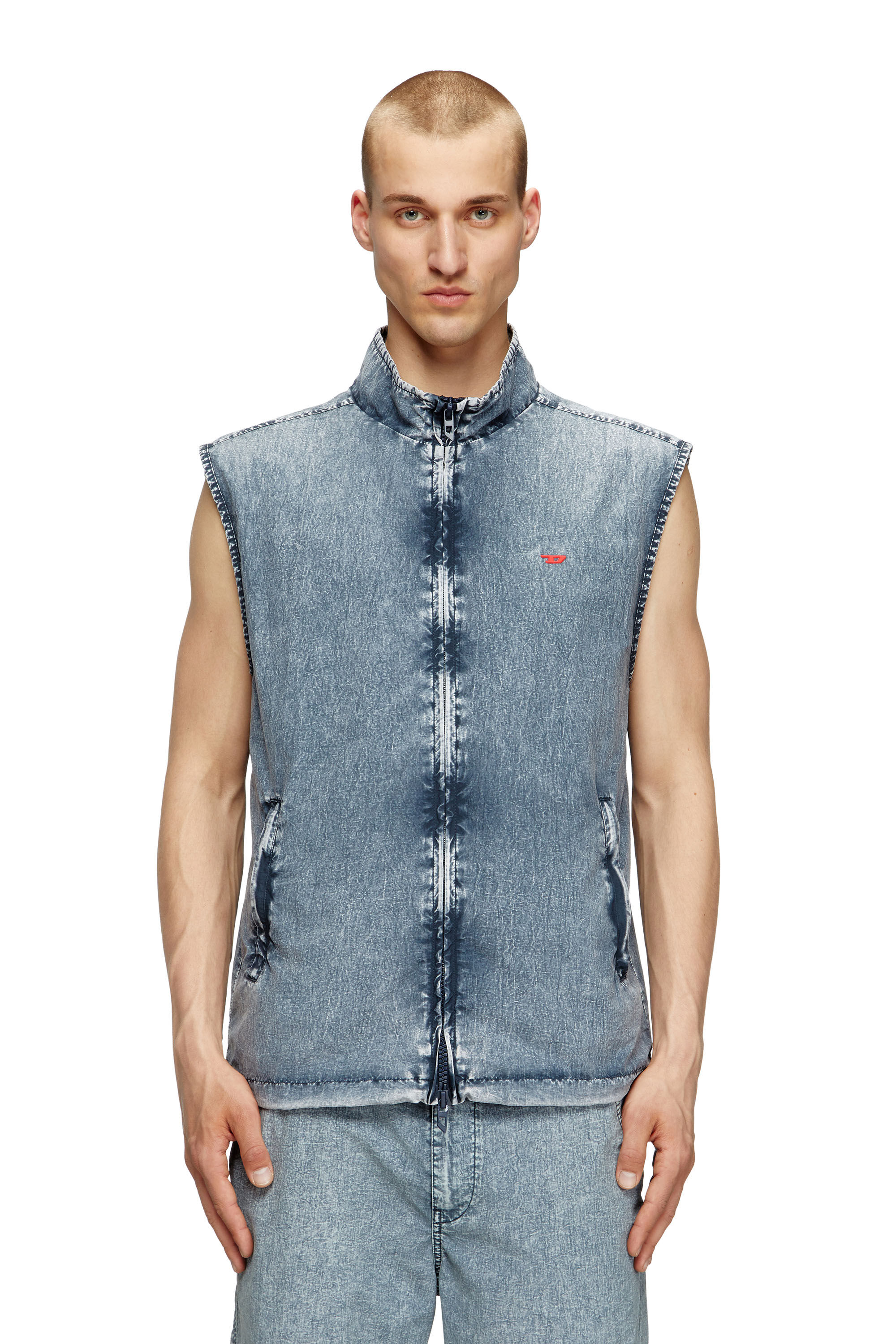 Diesel - J-ERB, Male's Vest in recycled nylon taslan in Medium Blue - 3