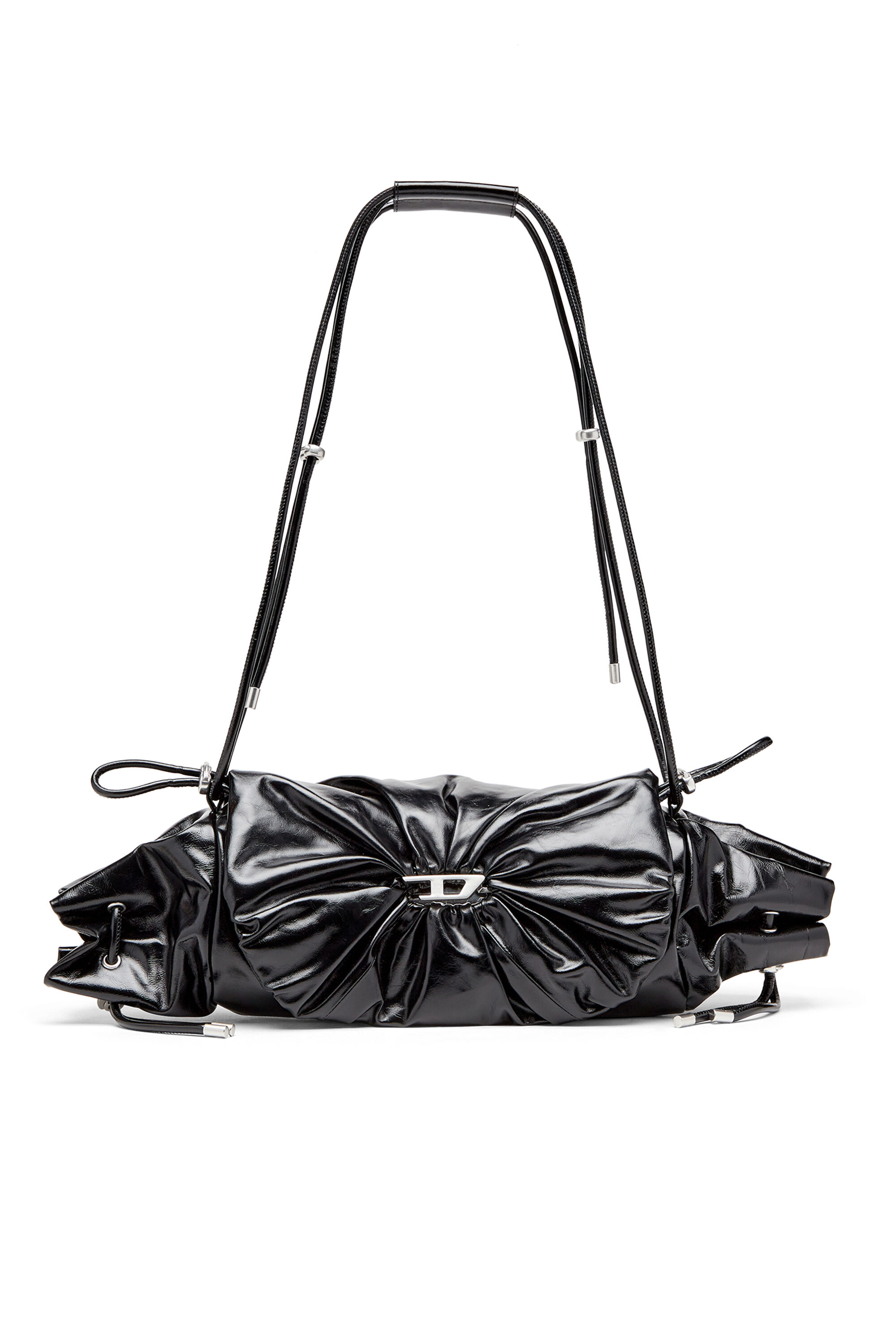 Women s Shoulder bag in shiny wrinkled leather Black Diesel
