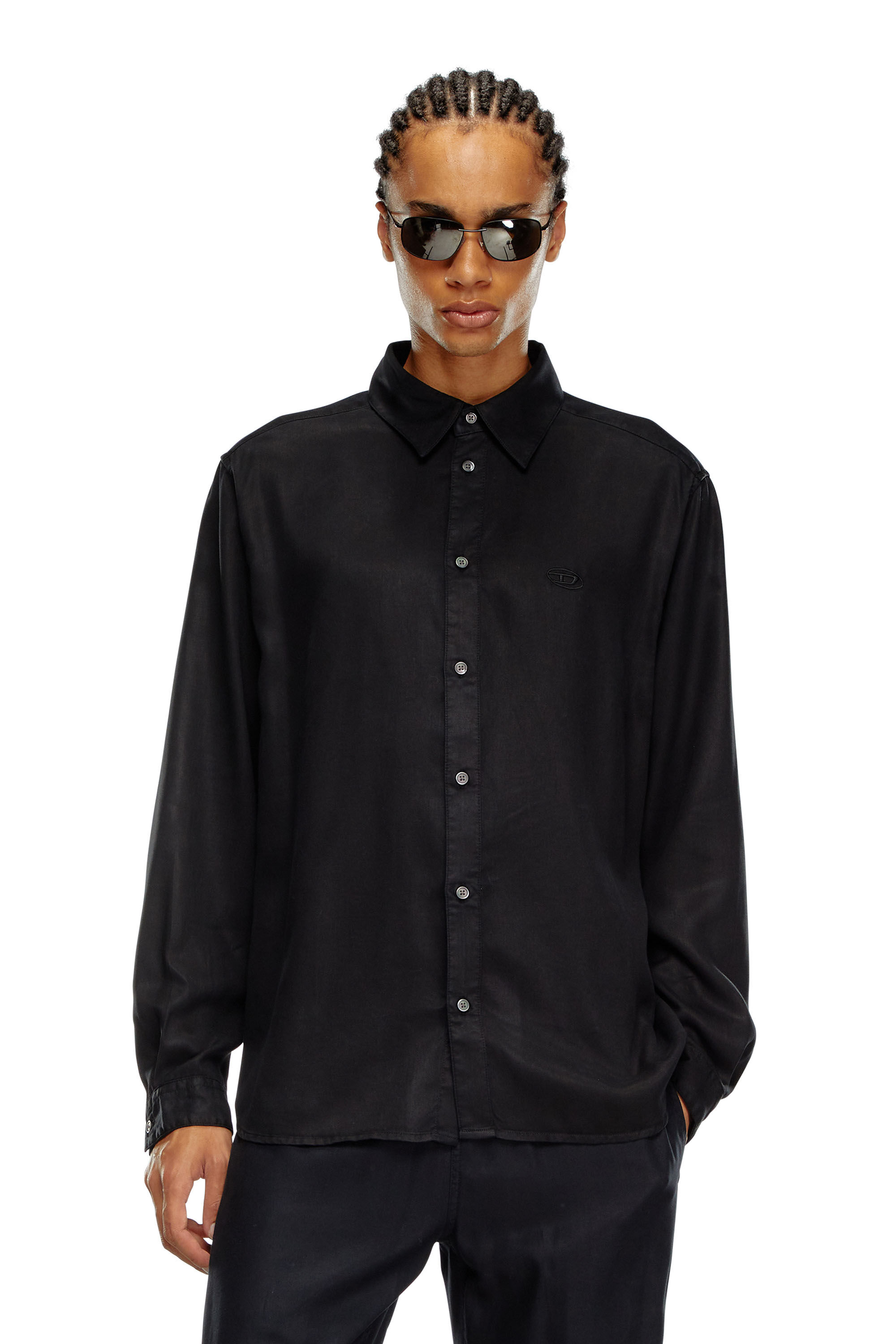 Diesel - S-SIMPLY-C, Male's Fluid shirt with logo embroidery in Black - 3