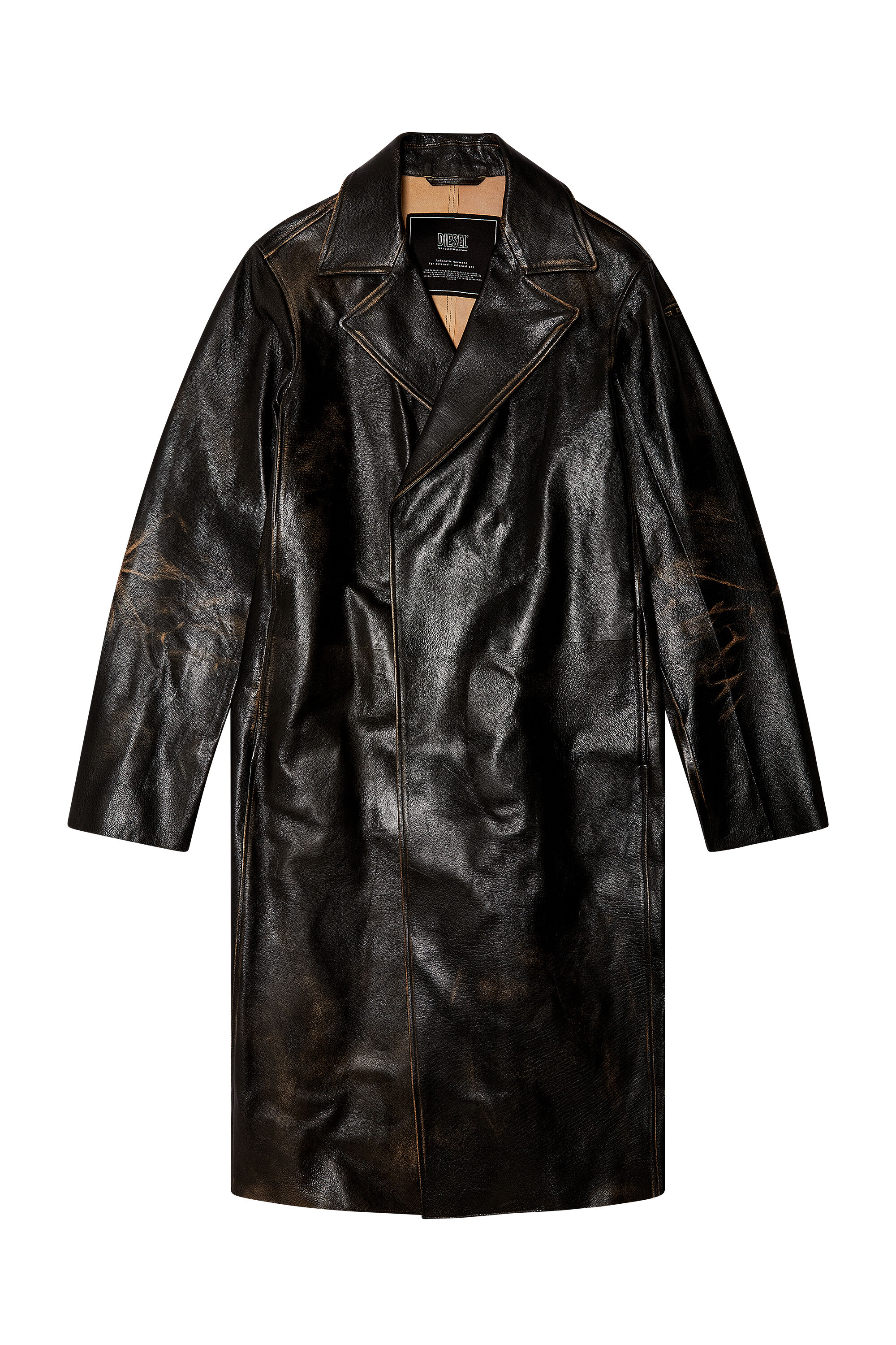 Diesel - L-KAUFFMAN, Male's Distressed leather trench coat in Brown - 2