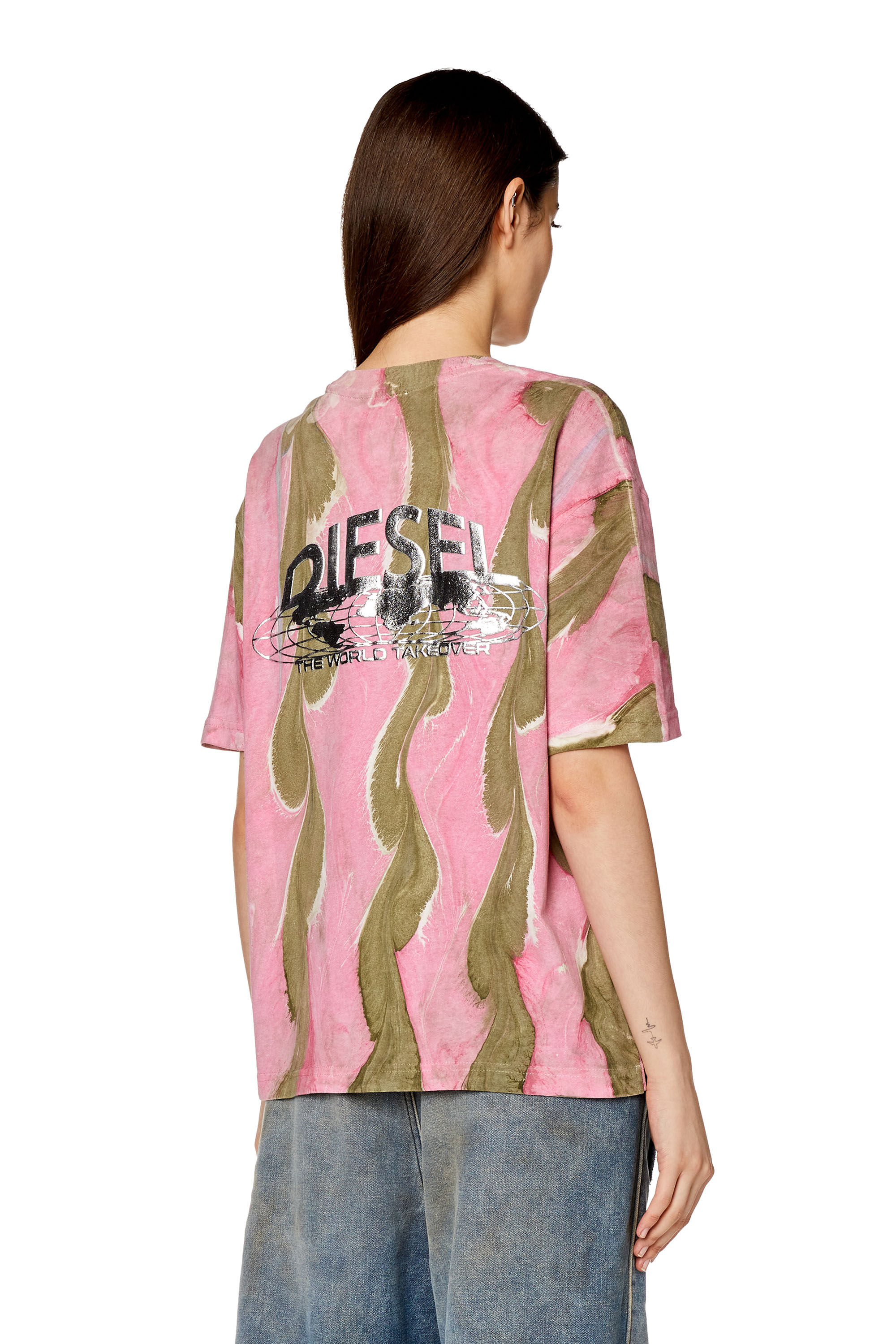 Diesel - T-DANNY-L3, Female's T-shirt with swirly print in Green/Pink - 4