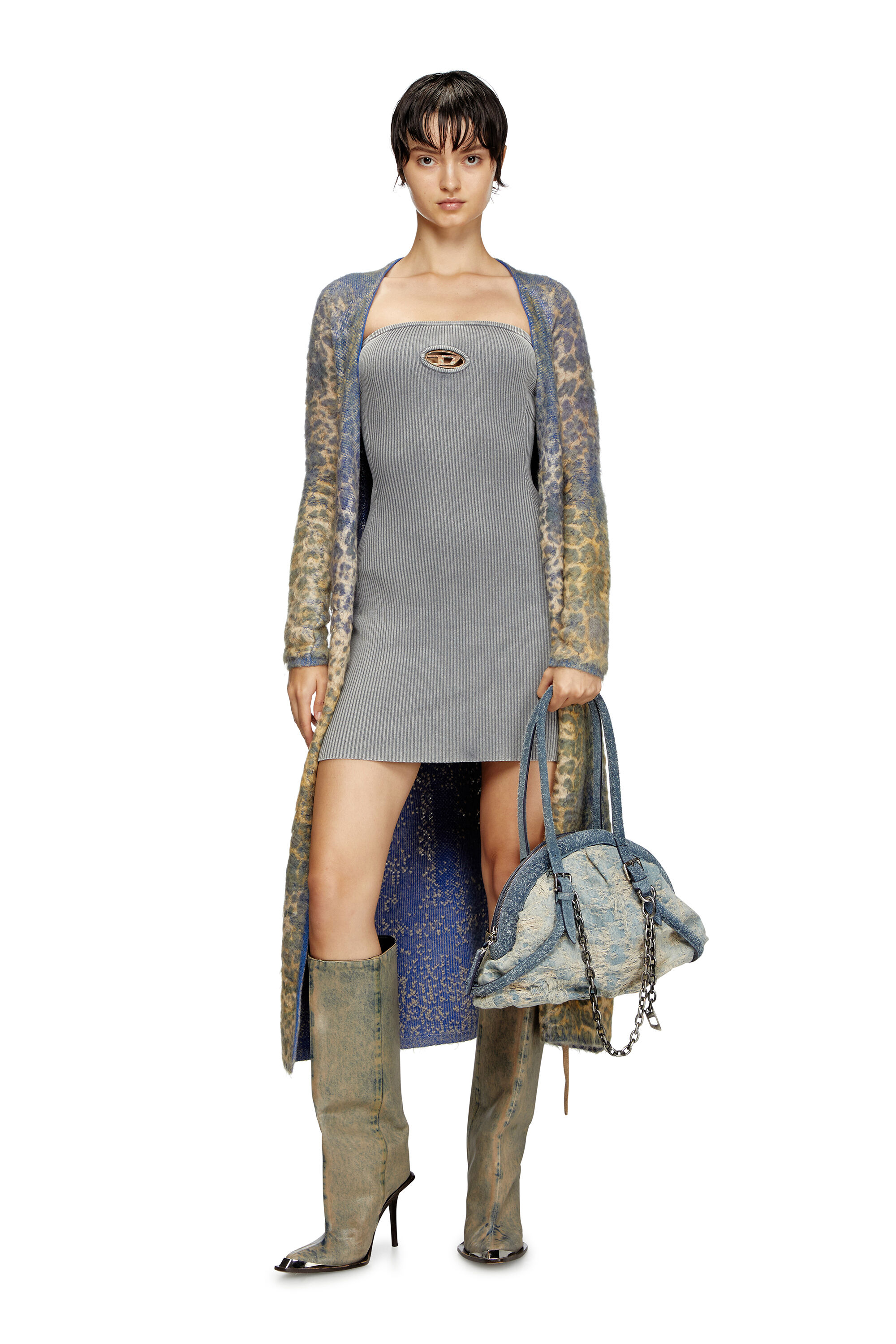 Diesel - D-TONA WB, Female's D-Tona-Knee-high boots in coated solarised denim in Beige - 7