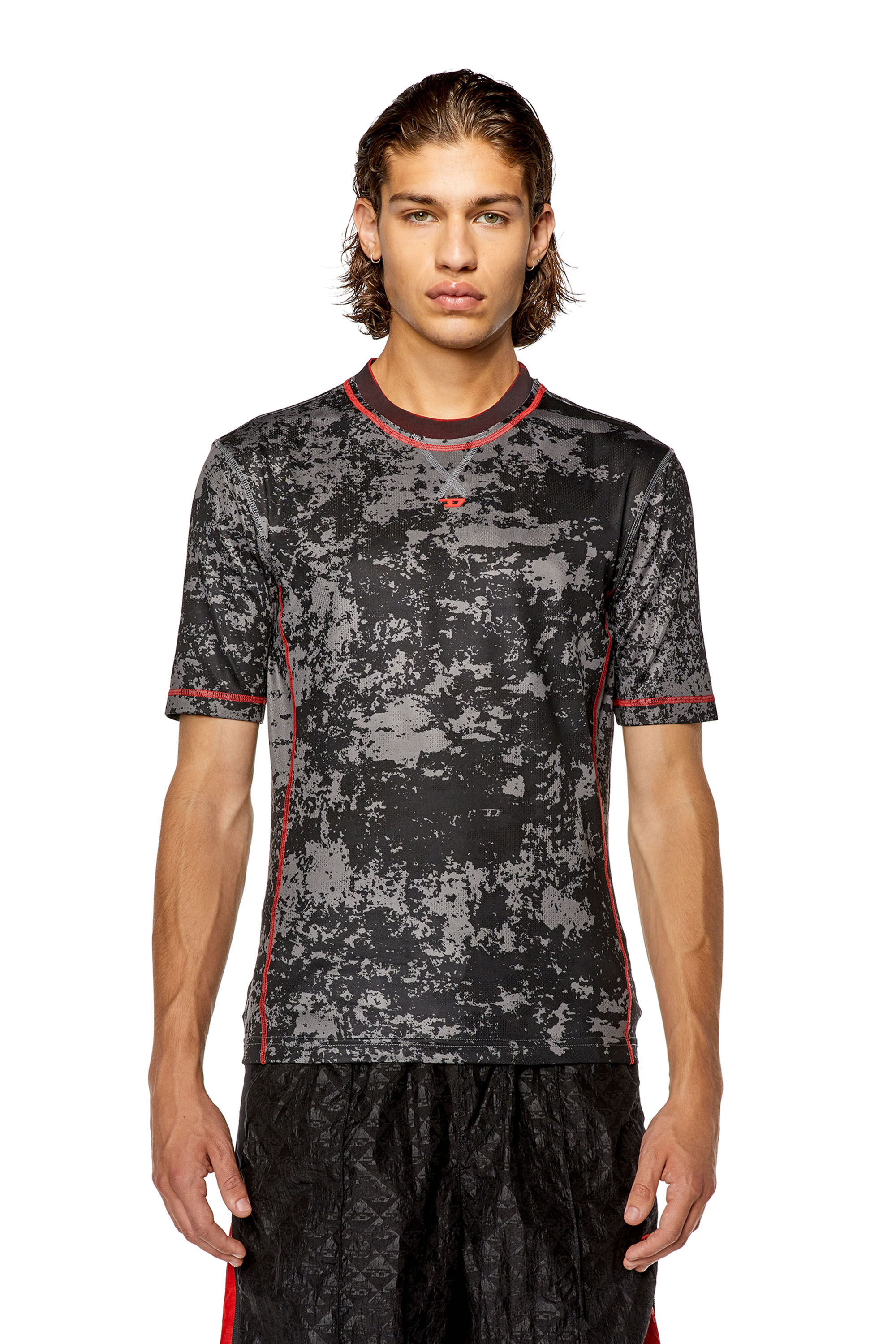 Diesel - AMTEE-GAEL-WT28, Male Camo-jacquard T-shirt with cloudy print in Black - Image 3