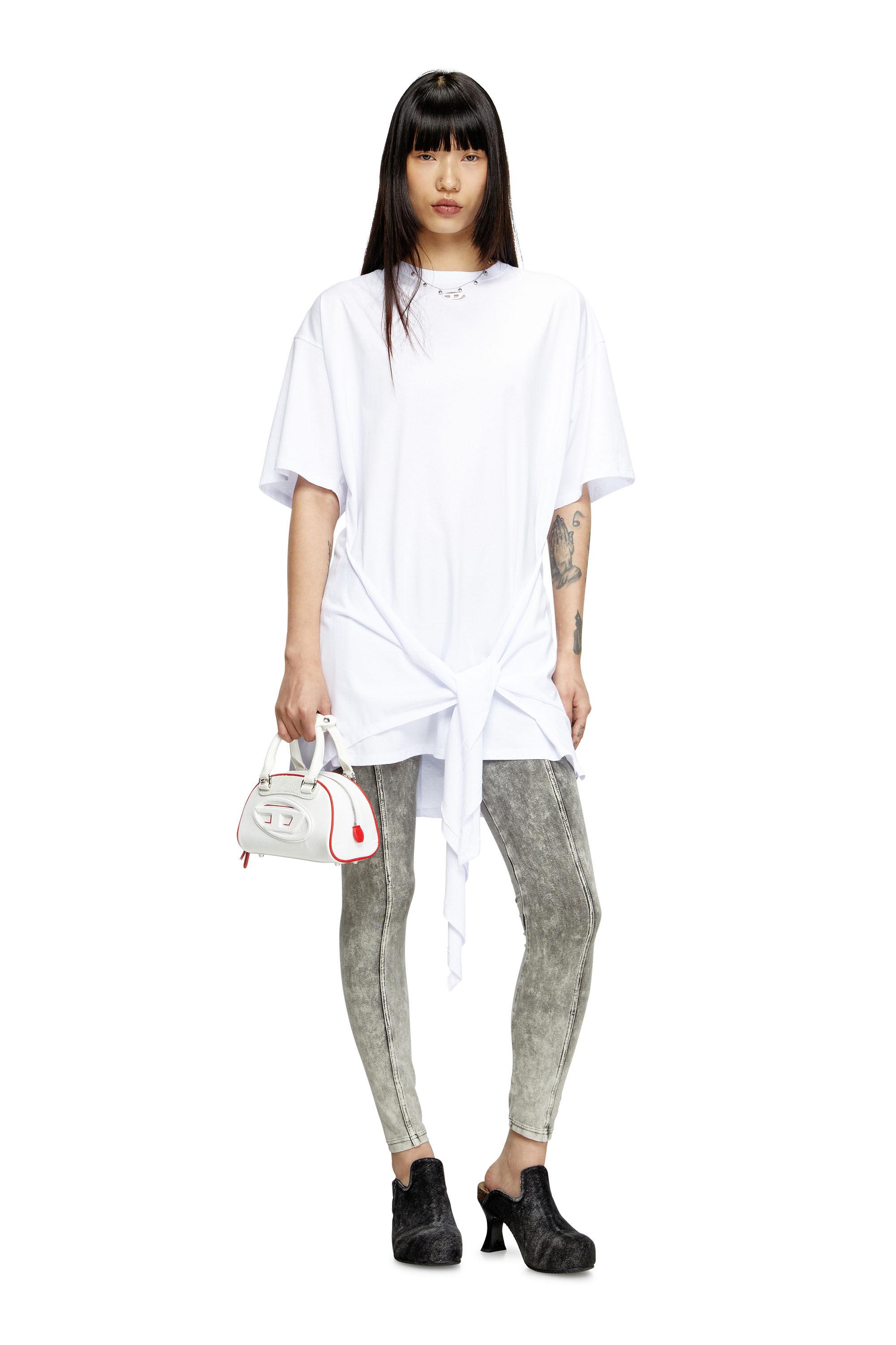 Diesel - D-EIVOR, Female's T-shirt dress with tie front in White - 1