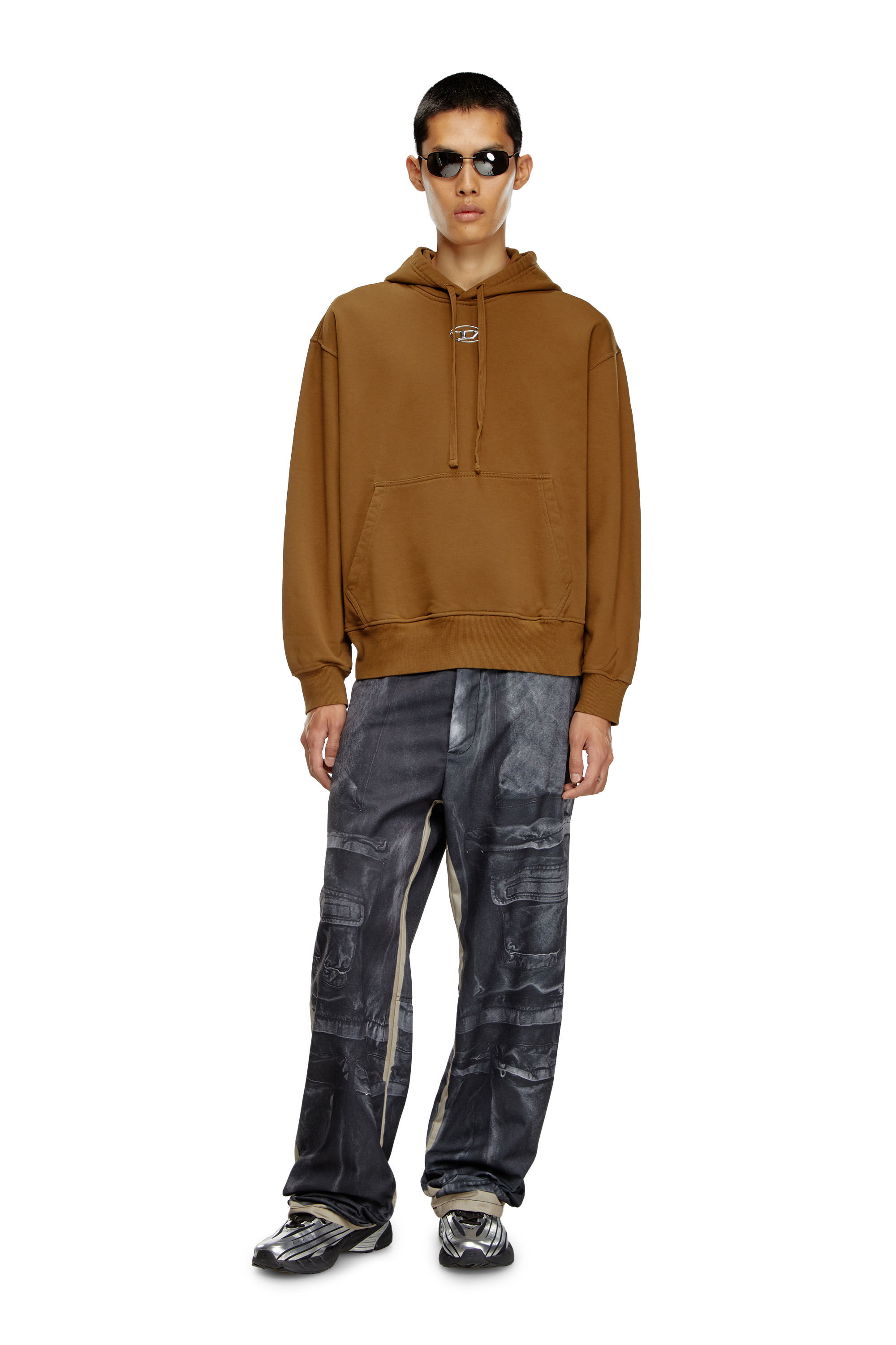 S-MACS-HOOD-OD Men: Oversized black hoodie metallic logo