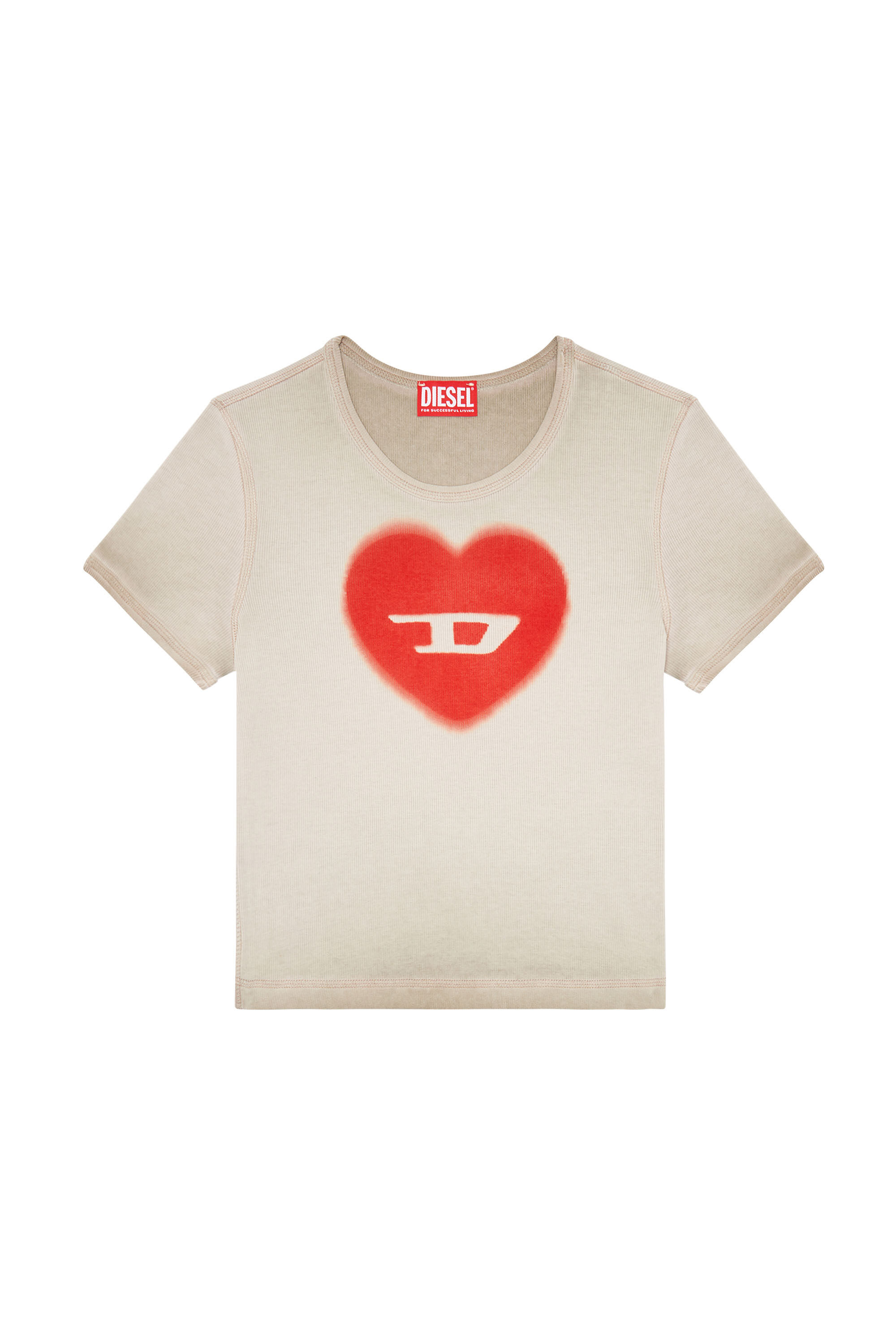 Diesel - T-ELE, Femme T-shirt côtelé avec cœur D effet aquarelle in Beige - Image 2