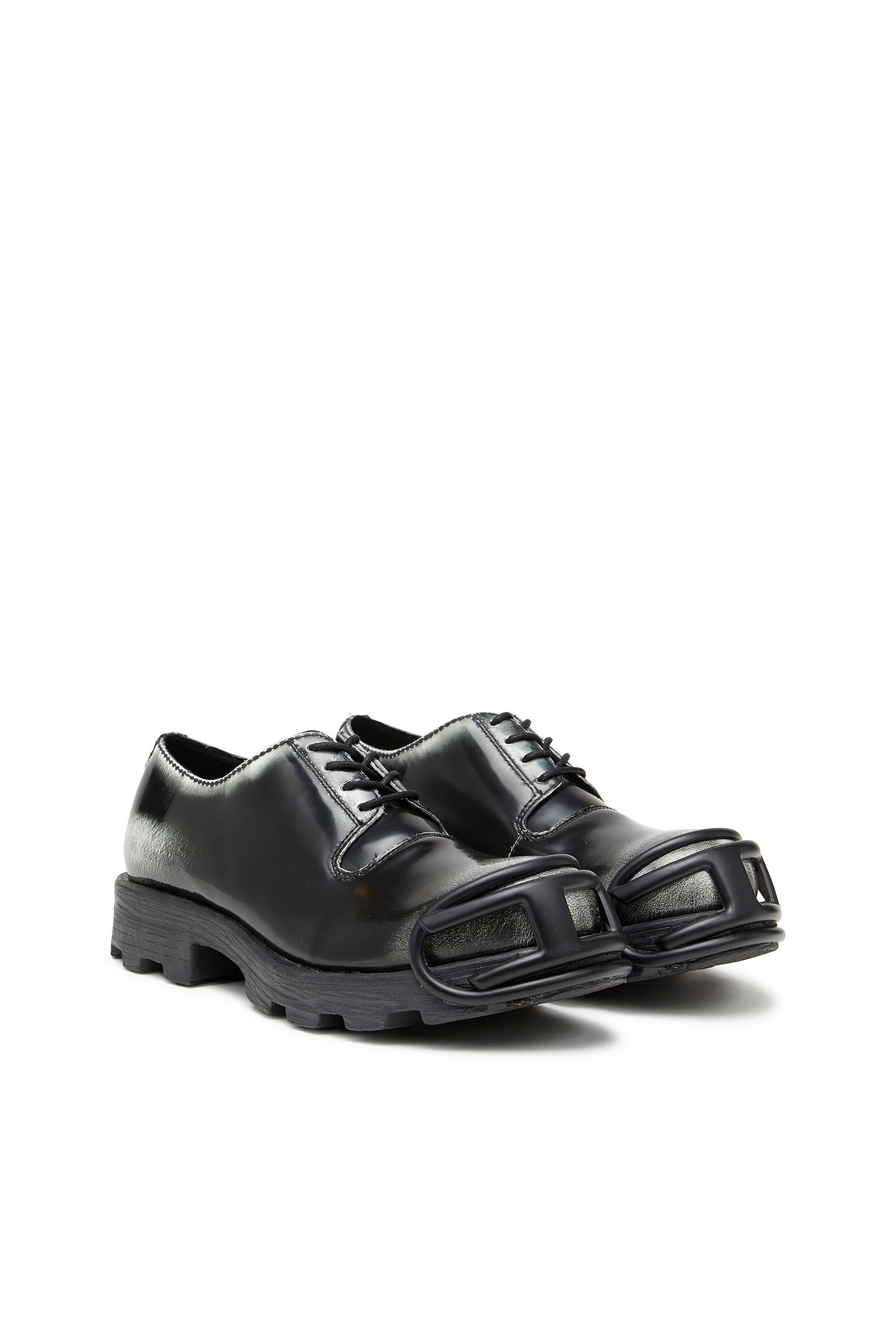 Diesel - D-HAMMER SO D, Male's D-Hammer-Derby shoes in shiny two-tone leather in Black/White - 2
