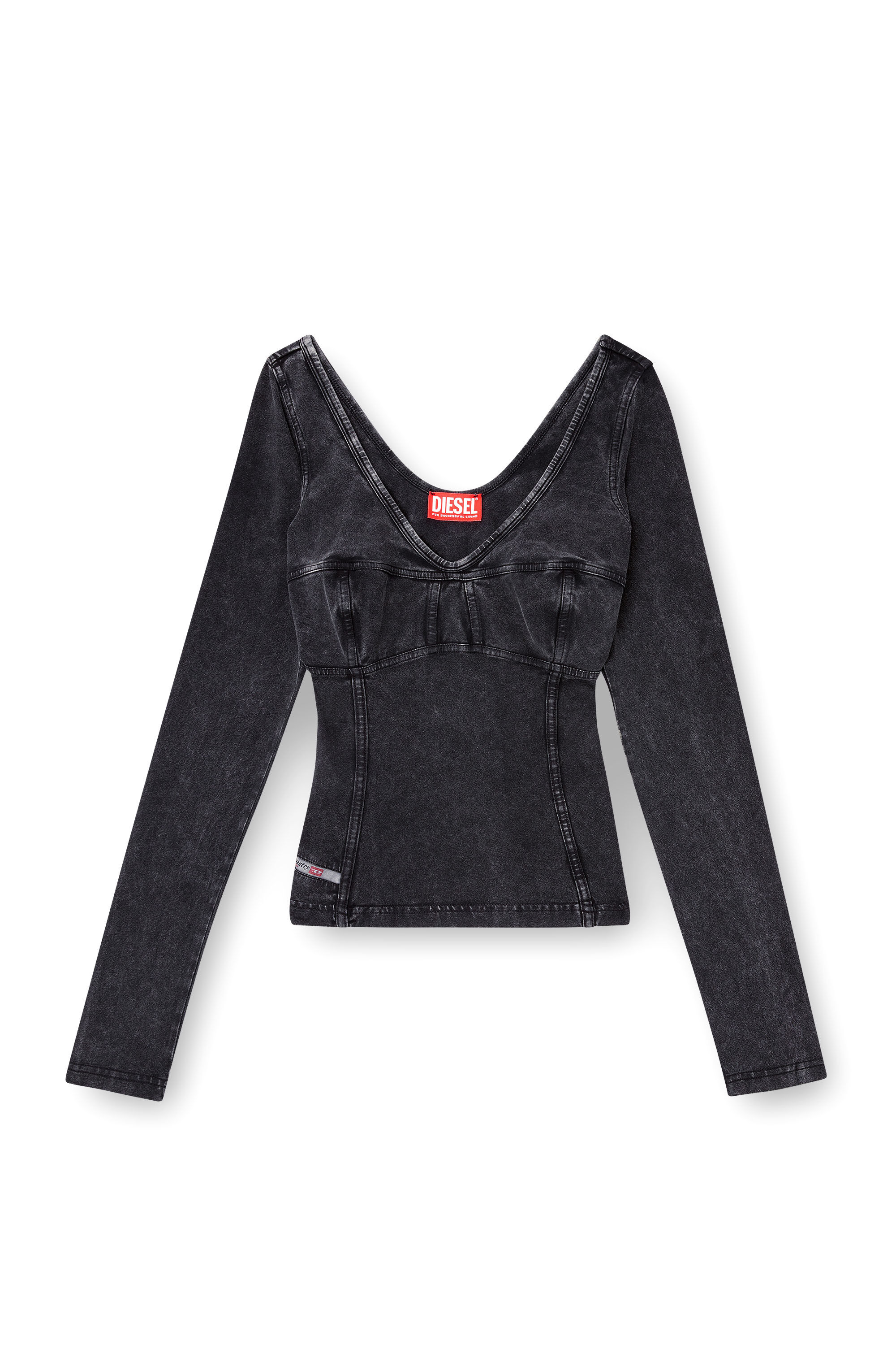 Diesel - T-ELIN, Female's Long-sleeve top with denim effect in Black - 2