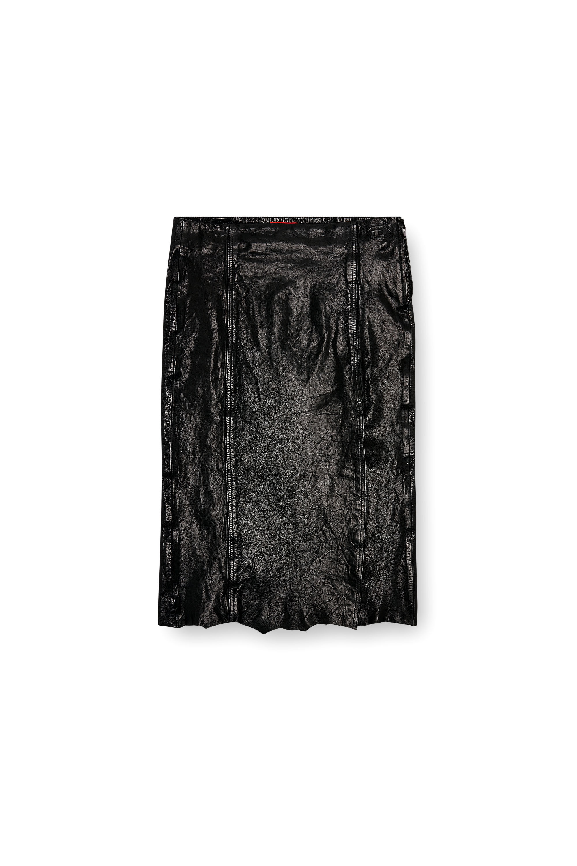 Diesel - L-RUPA, Jupe midi en cuir froissé brillant Femme in Noir - 2