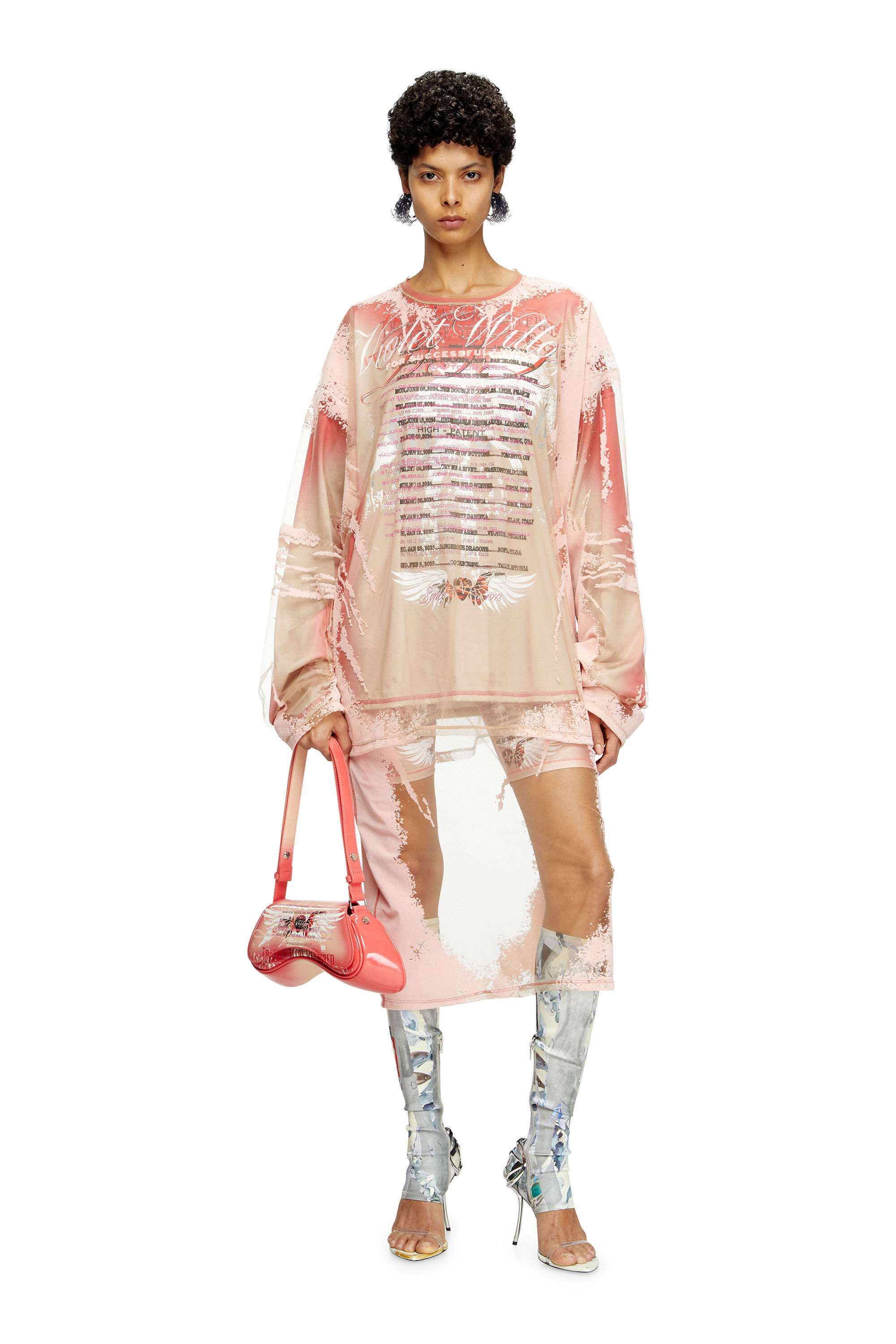 Diesel - O-LYAC, Jupe midi superposée avec imprimé paroles Femme in Rose - 1