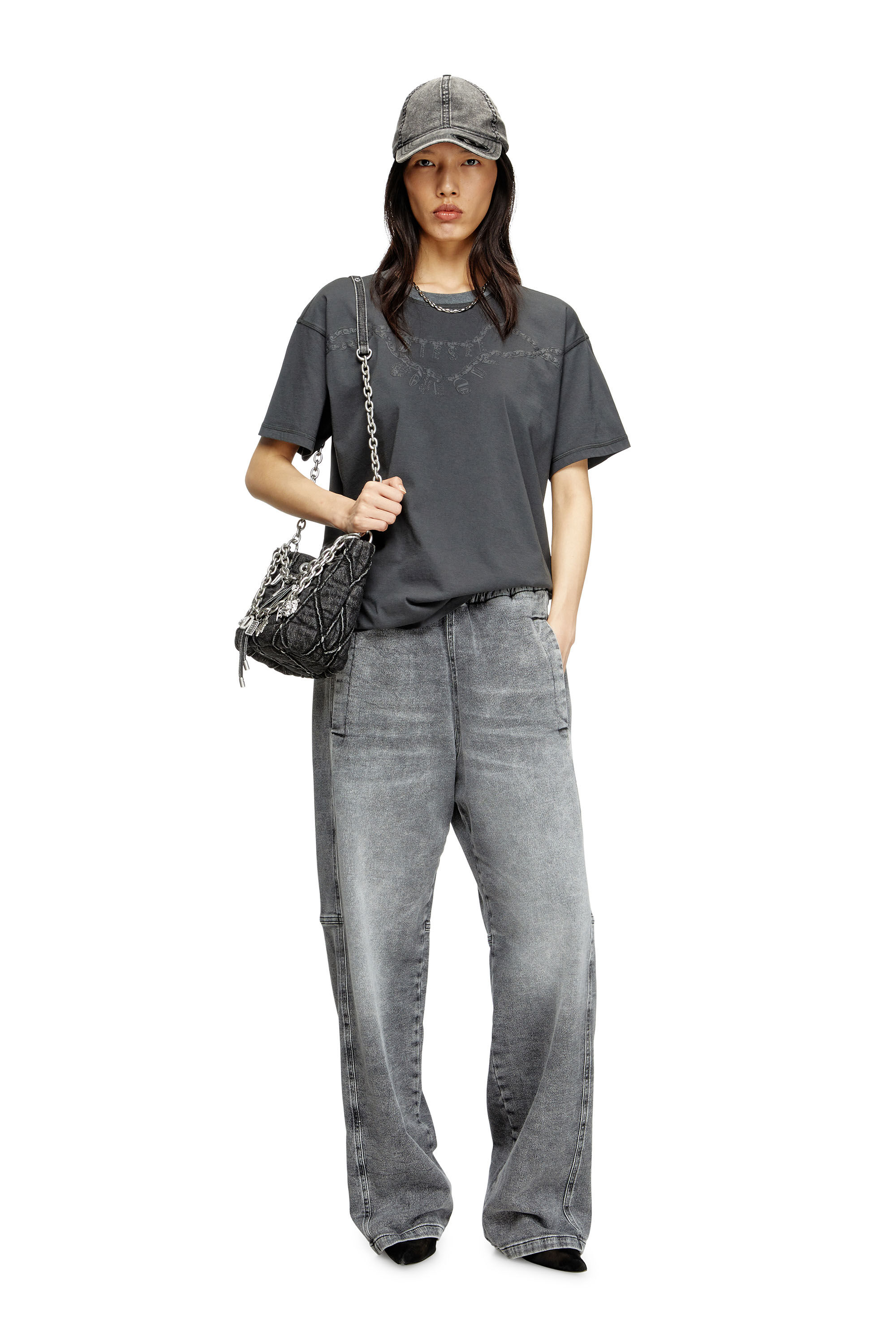 Diesel - T-NORM-HOSHI, Unisex's T-shirt with charm necklace print in Dark Grey - 6