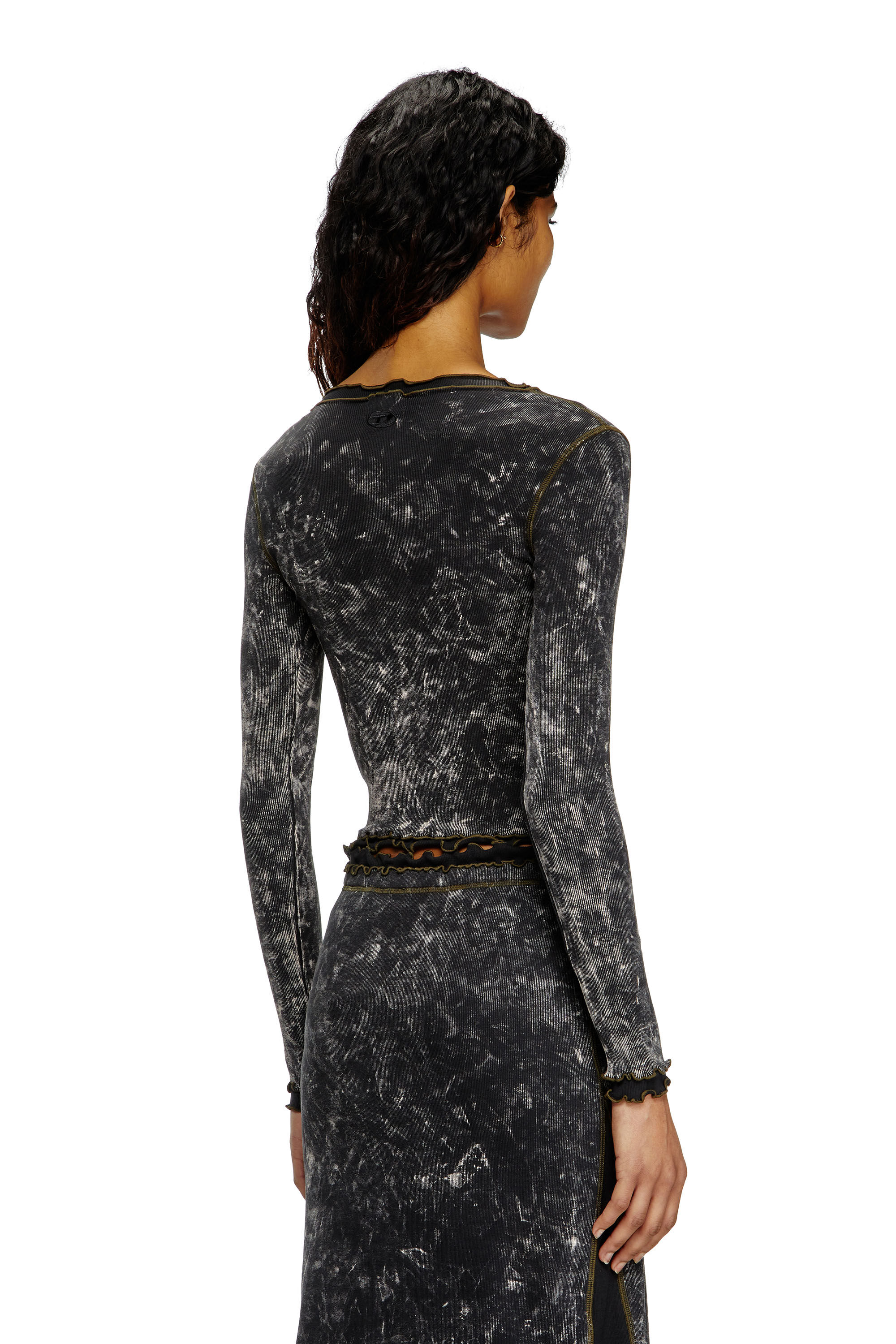 Diesel - T-FLUX, Female's Marbled buttoned top with ruffles in Black - 4