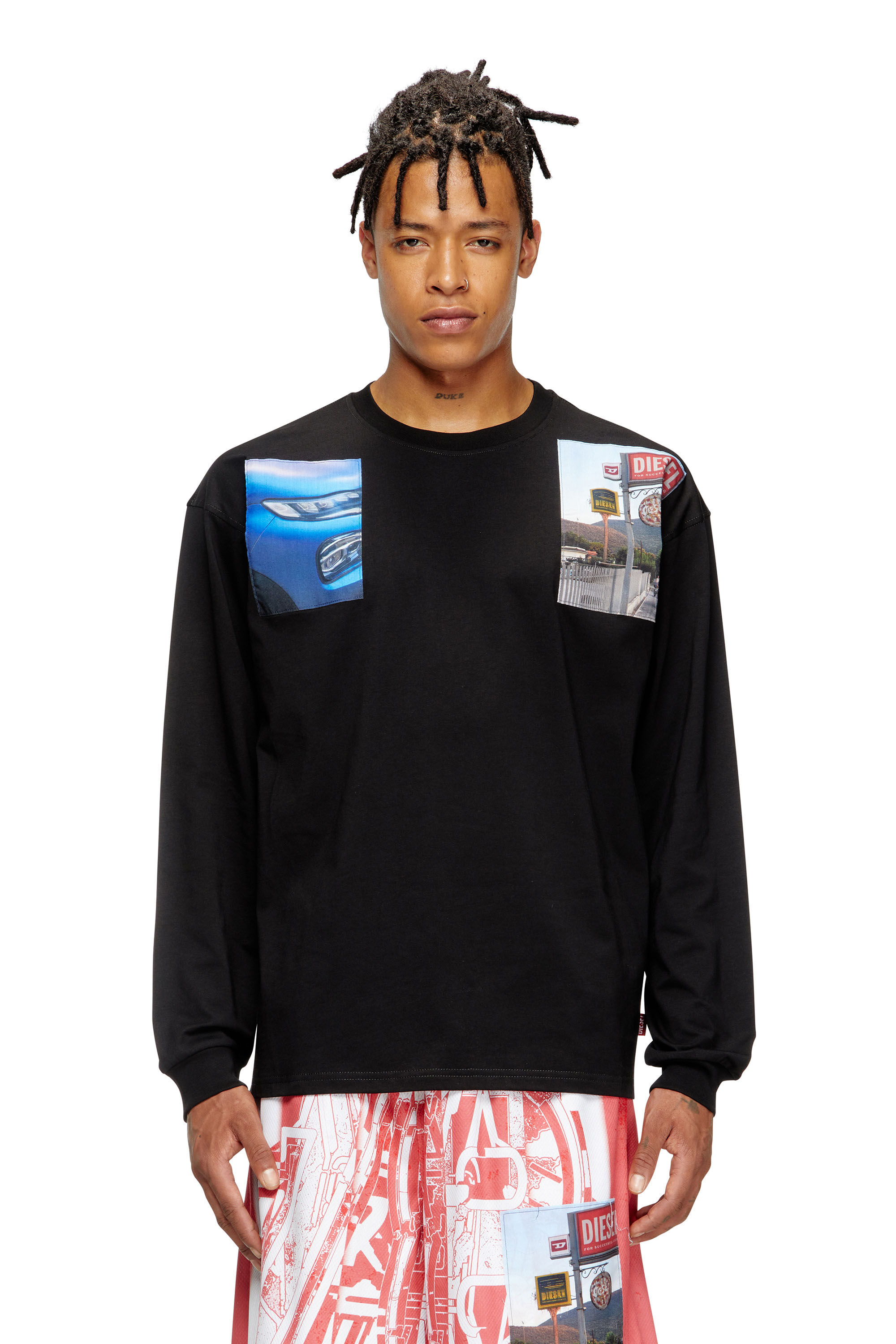 Diesel - T-BOXT-LS-T5, Male's Long-sleeve T-shirt with logo photo patches in Black - 3