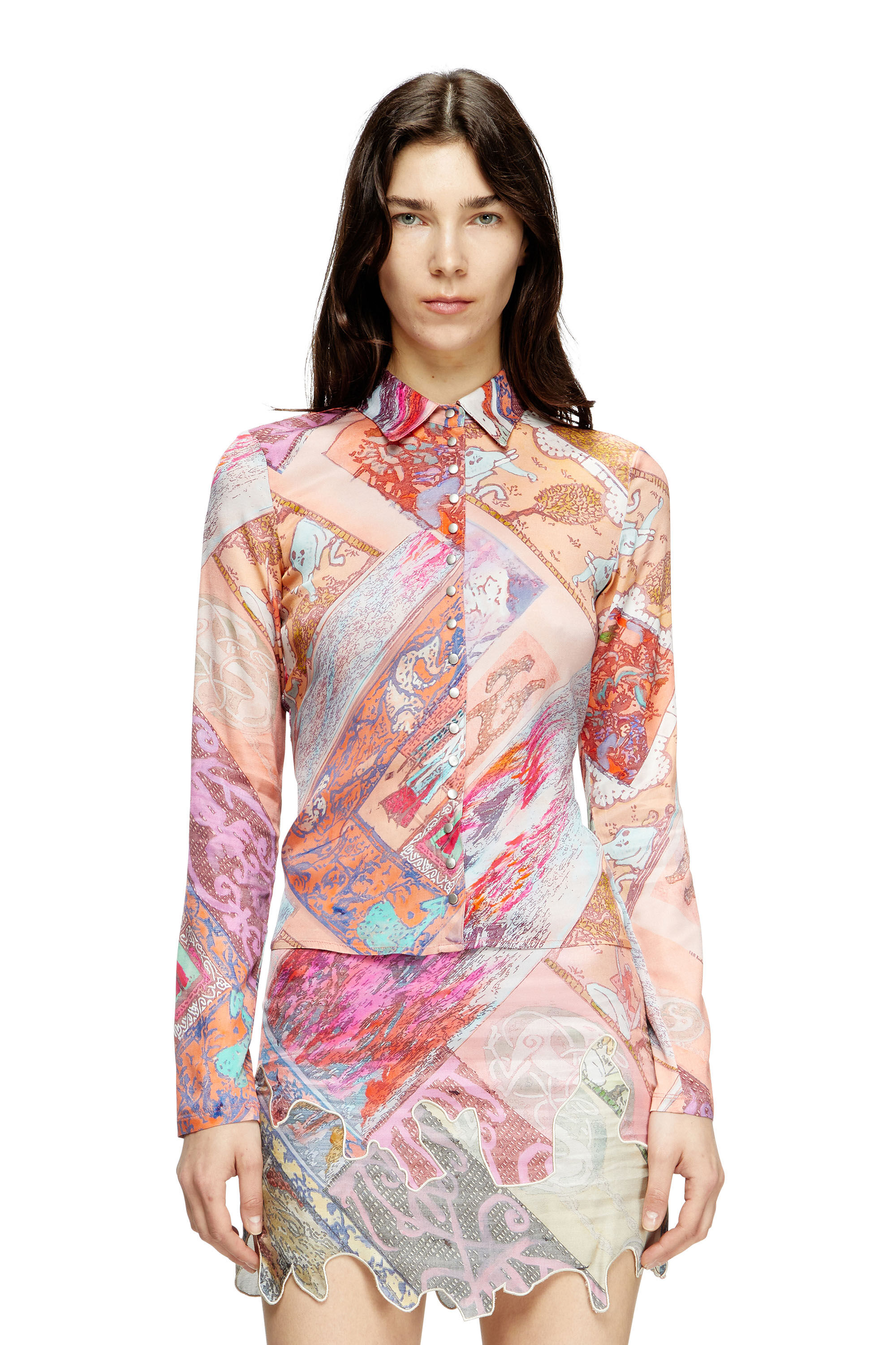 Diesel - C-AMELIA, Female's Stretch-viscose shirt with Heraldic print in Pink - 3