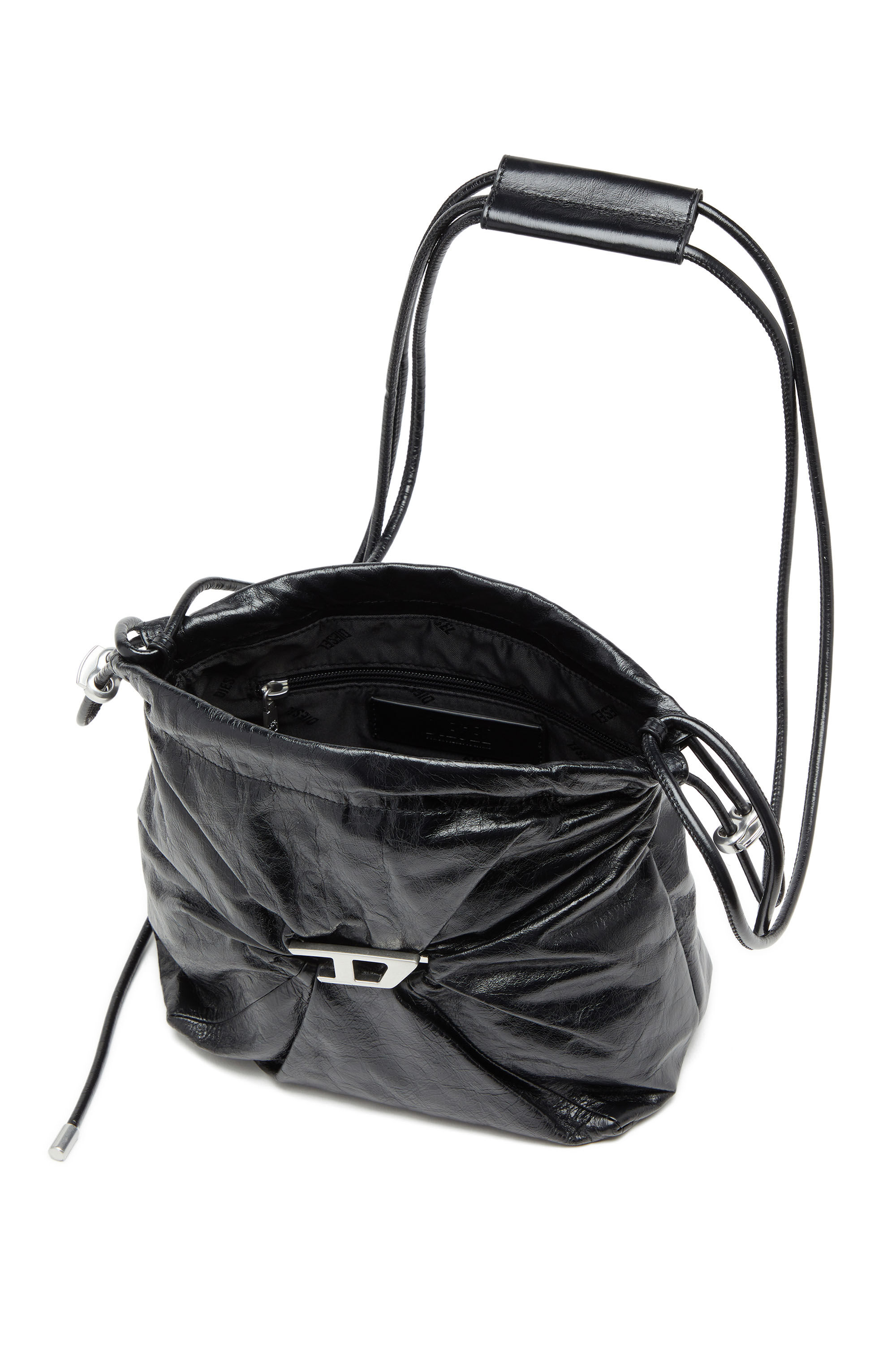 Diesel - SCRUNCH-D BUCKET, Scrunch-D-Sac seau en cuir froissé et brillant Femme in Noir - 2