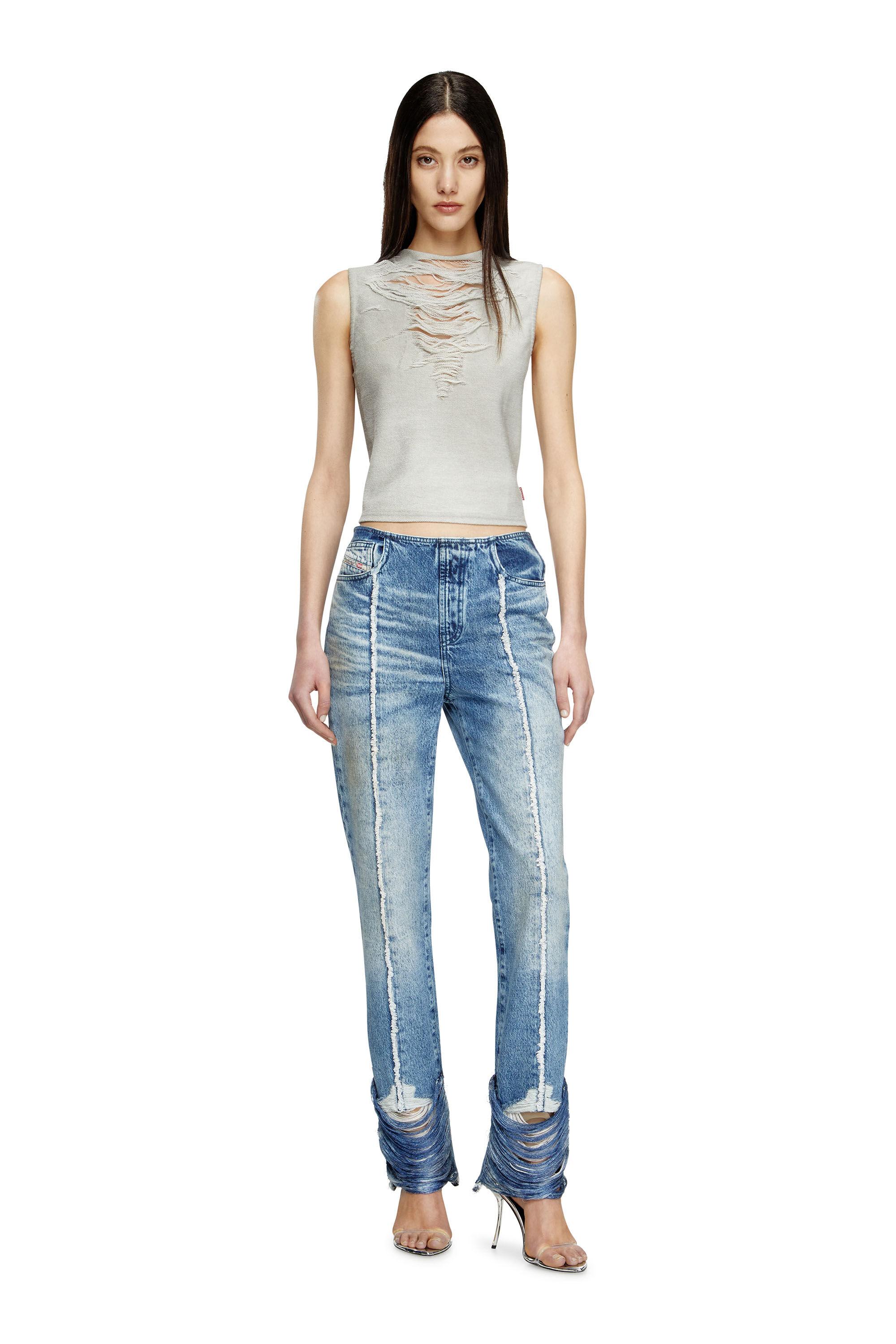Diesel - T-YASMINA, Débardeur avec devant effet vieilli Femme in Gris - 1