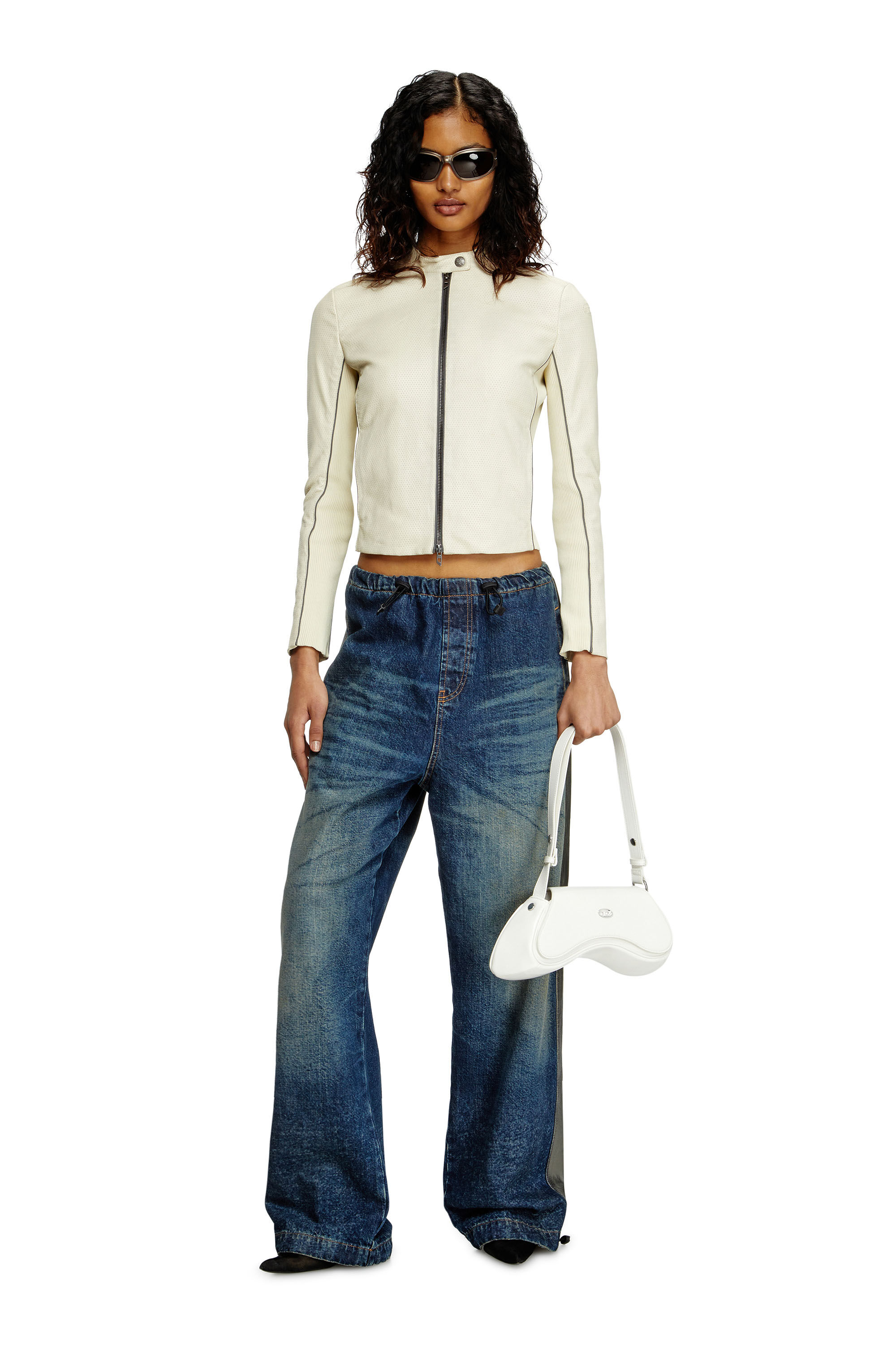 Diesel - L-IBRA, Female's Biker jacket in perforated stretch leather in White - 1