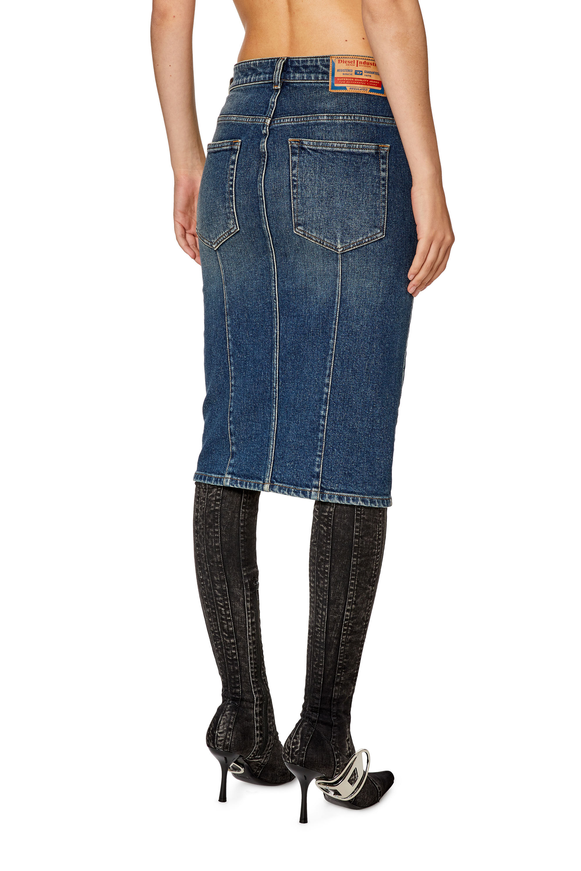 Diesel - DE-PENCIL-Z, Female's Pencil skirt in cotton and hemp denim in Dark Blue - 4