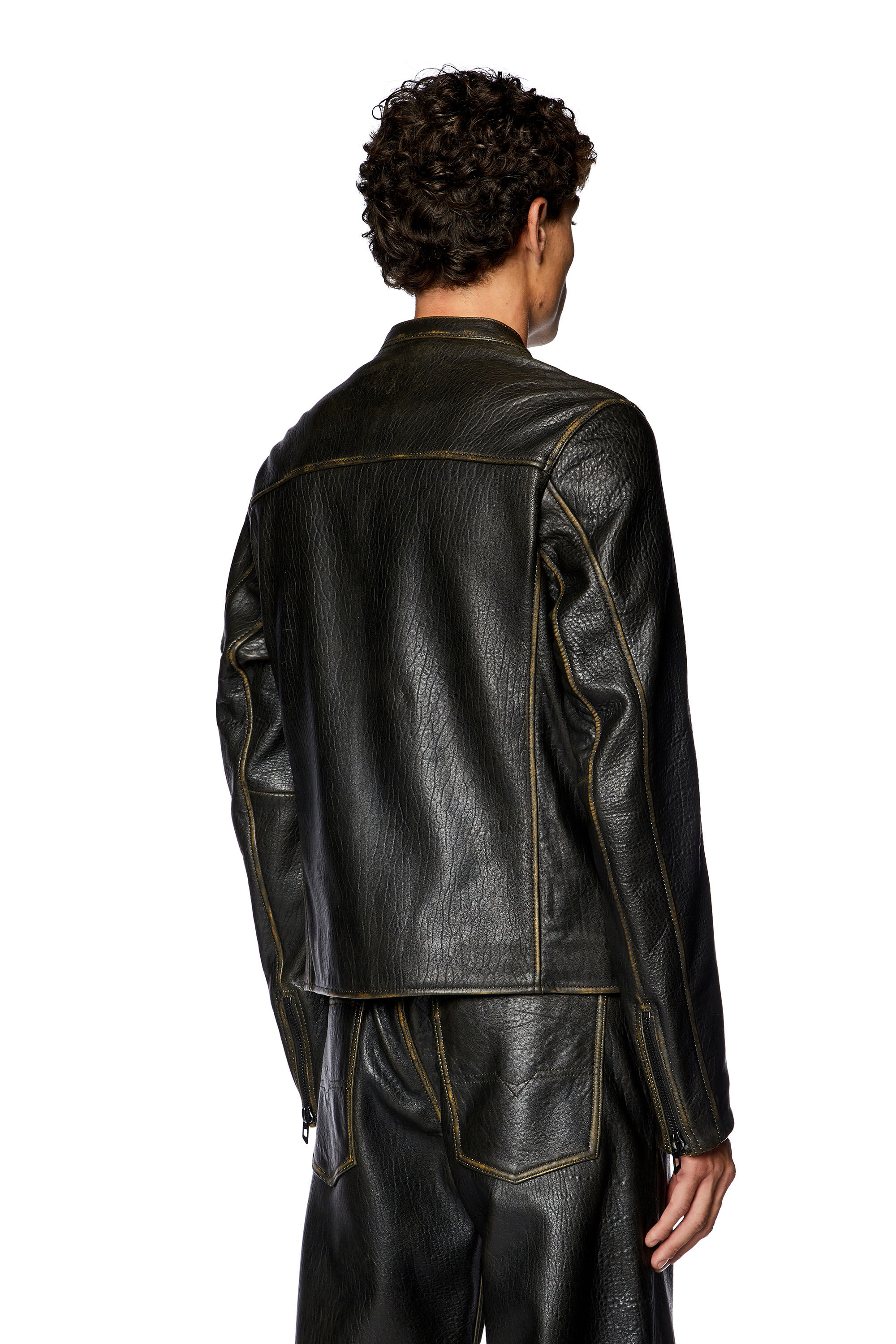 Veste biker en cuir effet use homme Marron Diesel