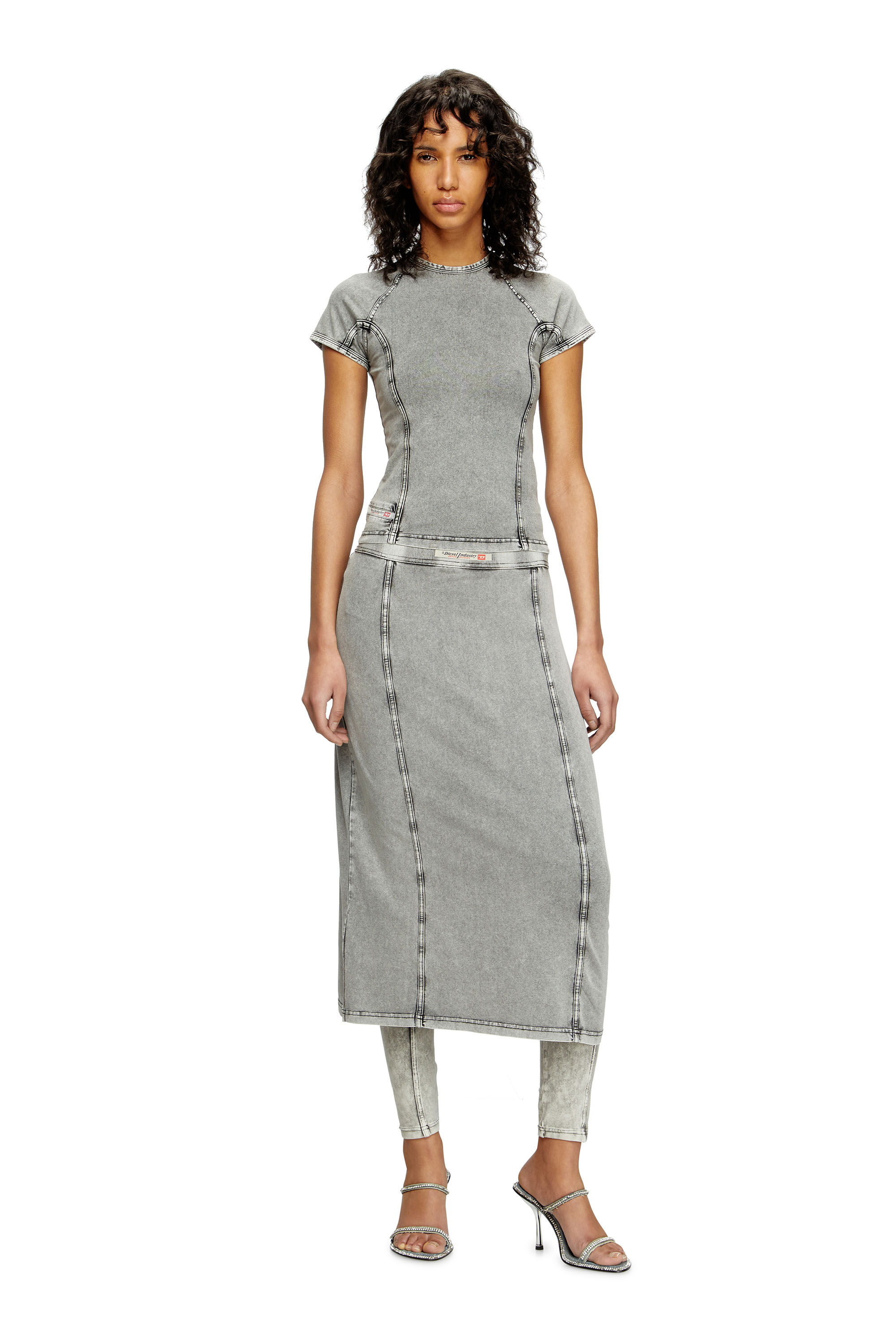 Diesel - T-LYNNE, Female's Denim-effect top in stretch jersey in Grey - 1