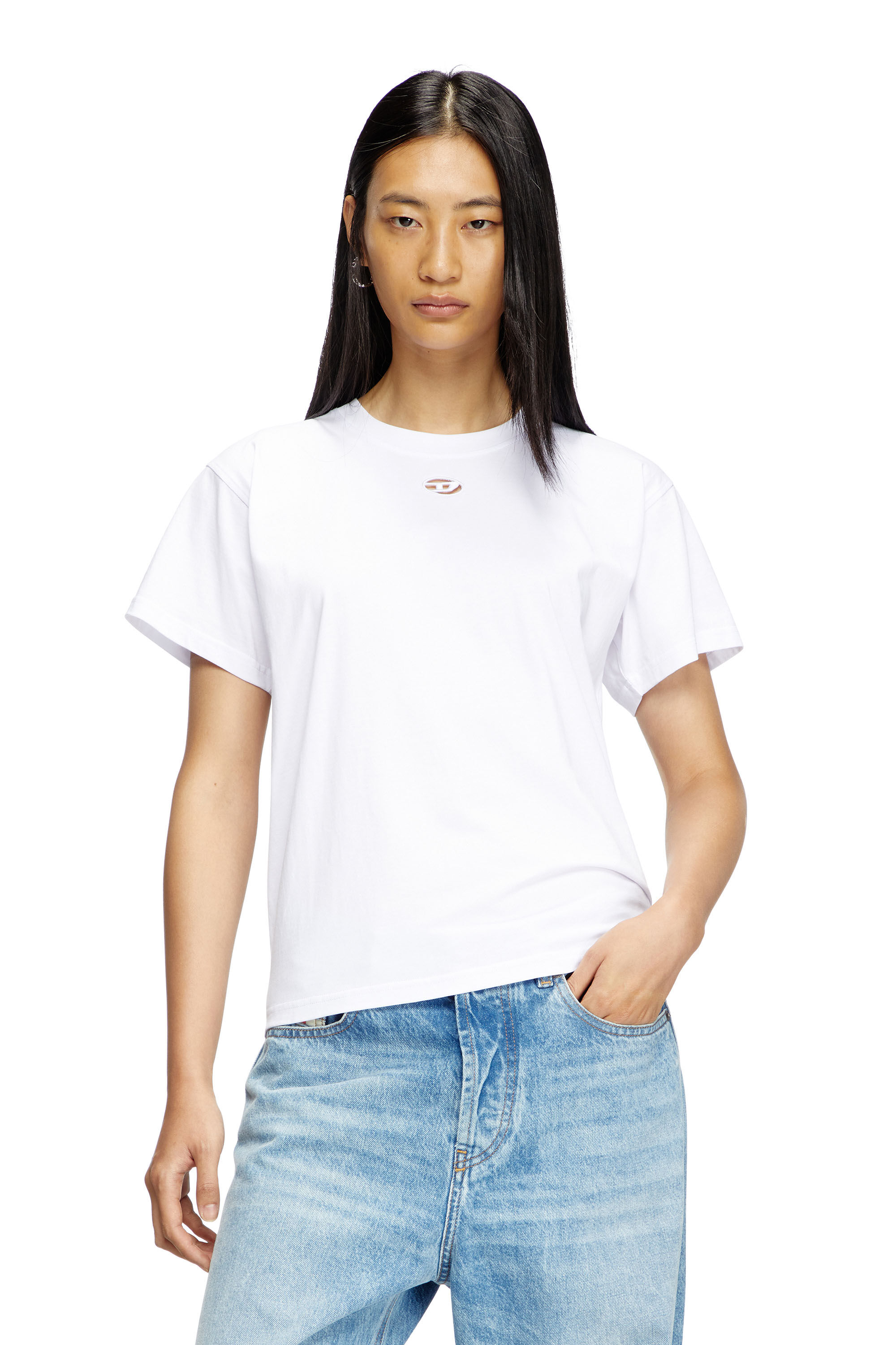 Diesel - T-MAREY, Female's T-shirt with small Oval D in White - 3