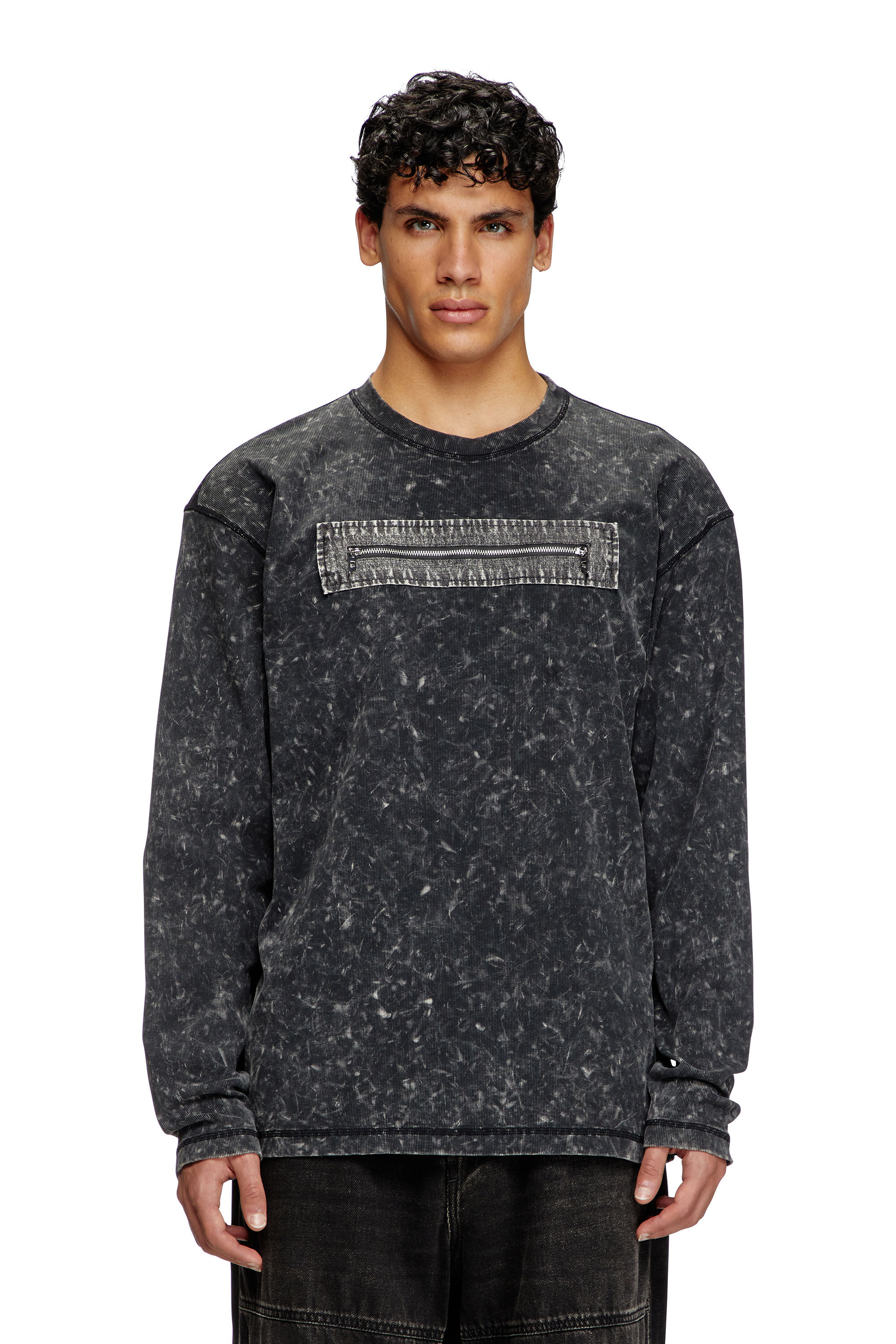 Diesel - T-AUSER, Male's Marble-effect top with zipped cu-outs in Black - 3