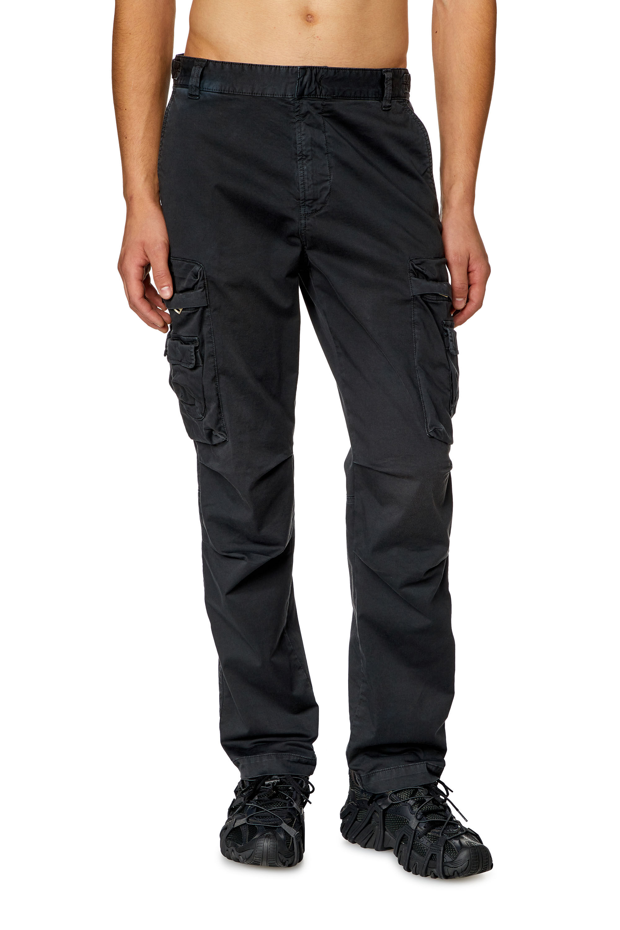 Pantalon cargo delave en coton stretch Homme Noir Diesel