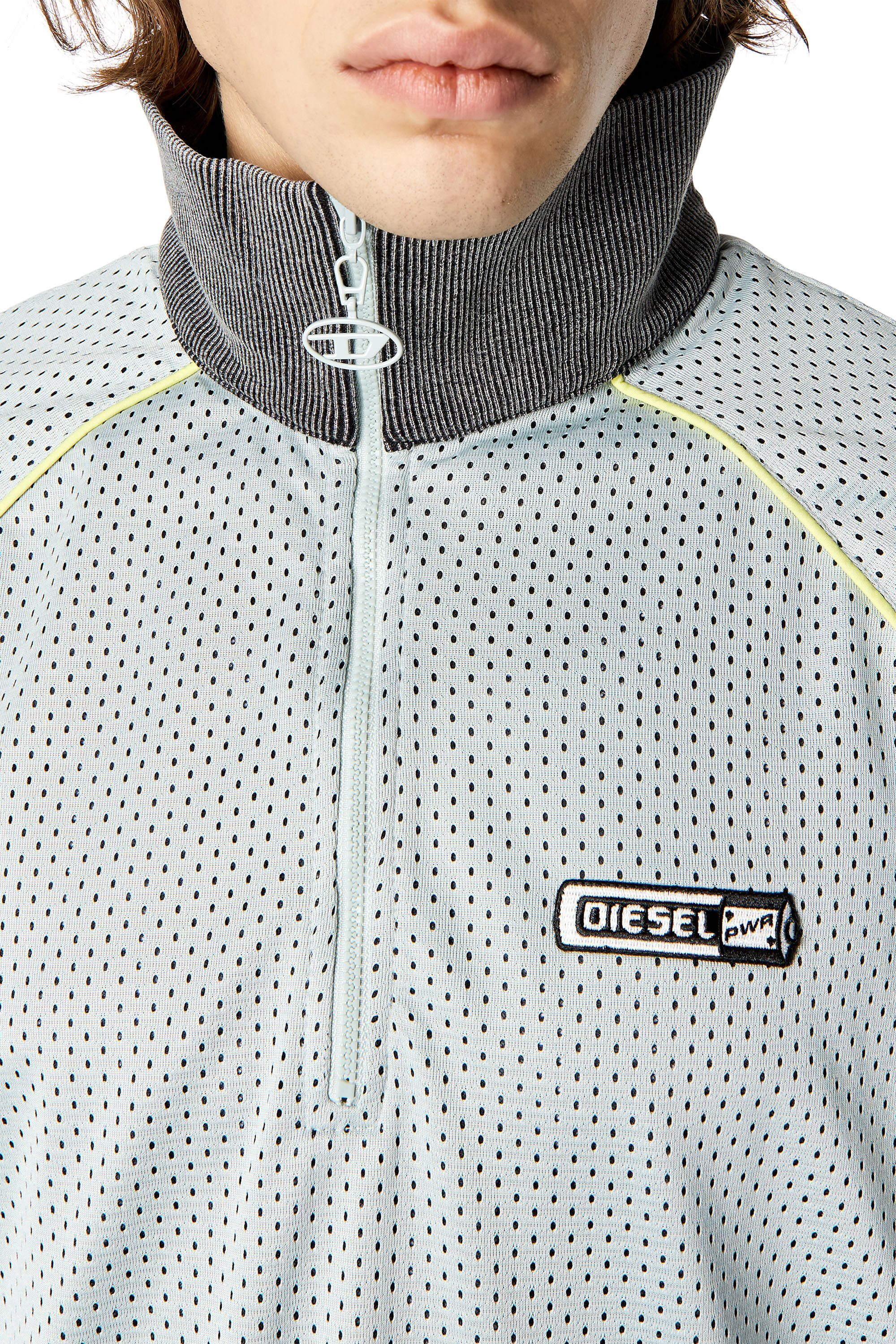 Diesel - T-MEC, Male's Mesh polo shirt with denim accents in Light Grey - 5