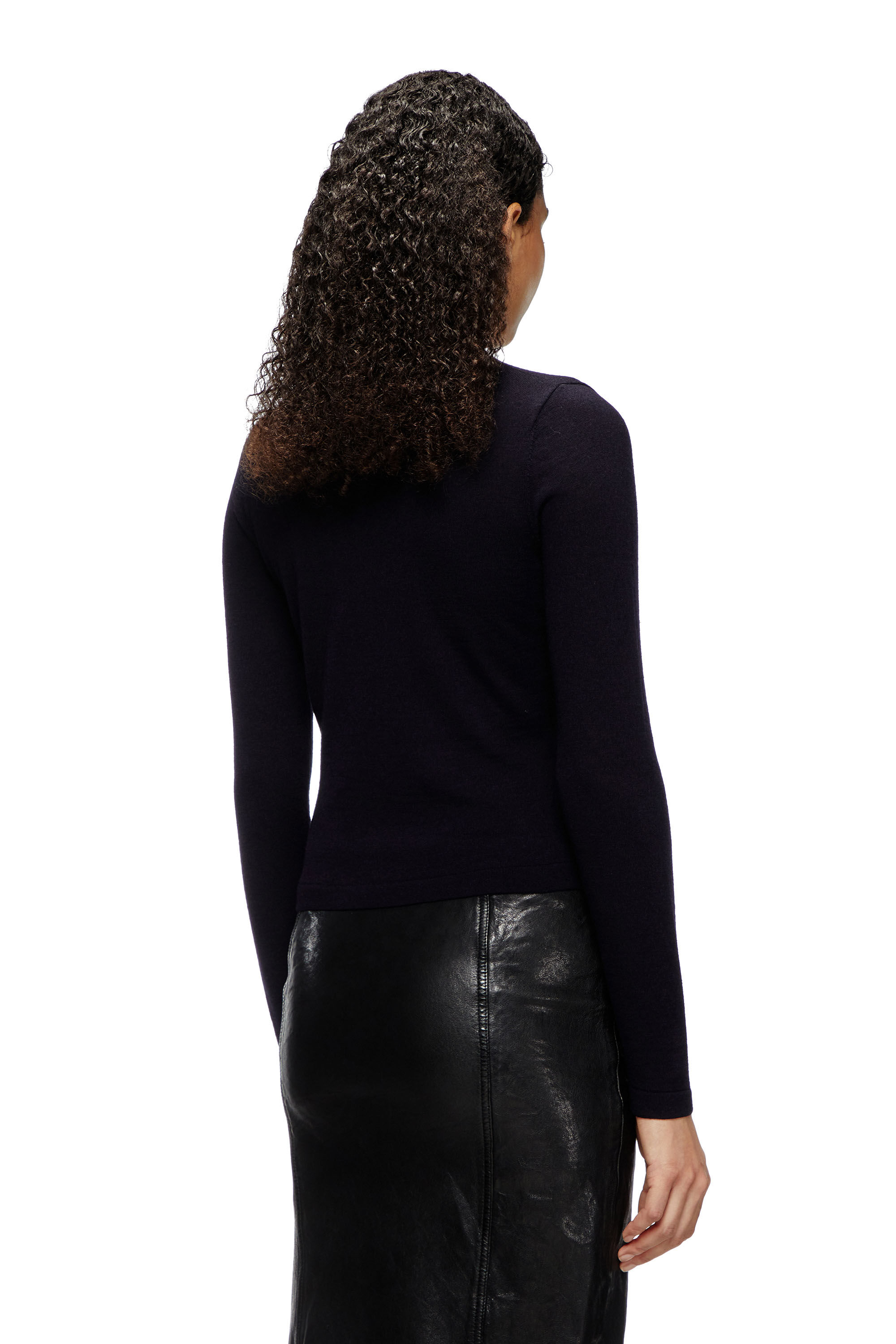Diesel - M-PIAFFY, Pull froncé en laine avec décolleté en V Femme in Bleu - 4