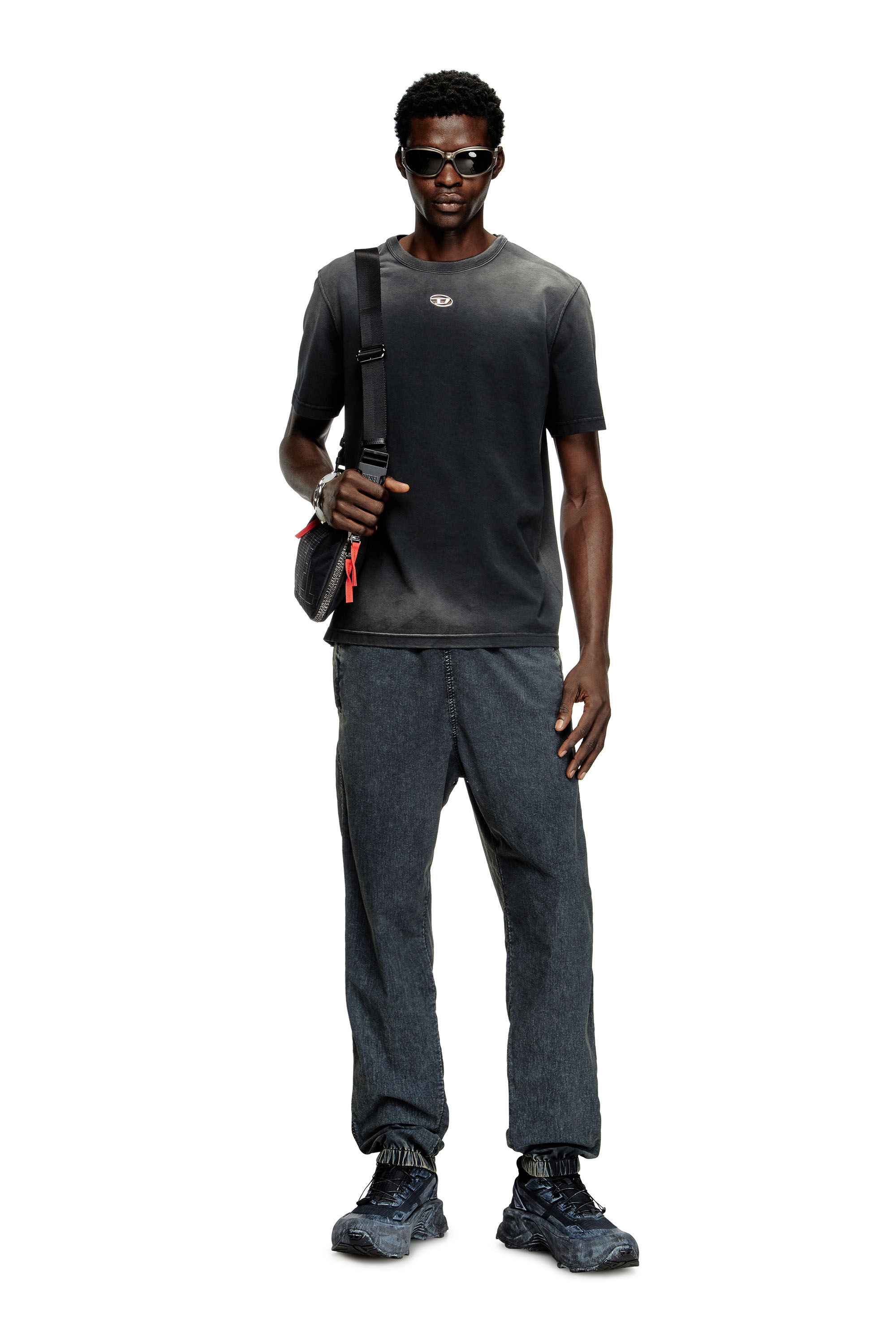 Diesel - T-ADJUST-T1, Male's Faded T-shirt with cut-out Oval D in Black - 1