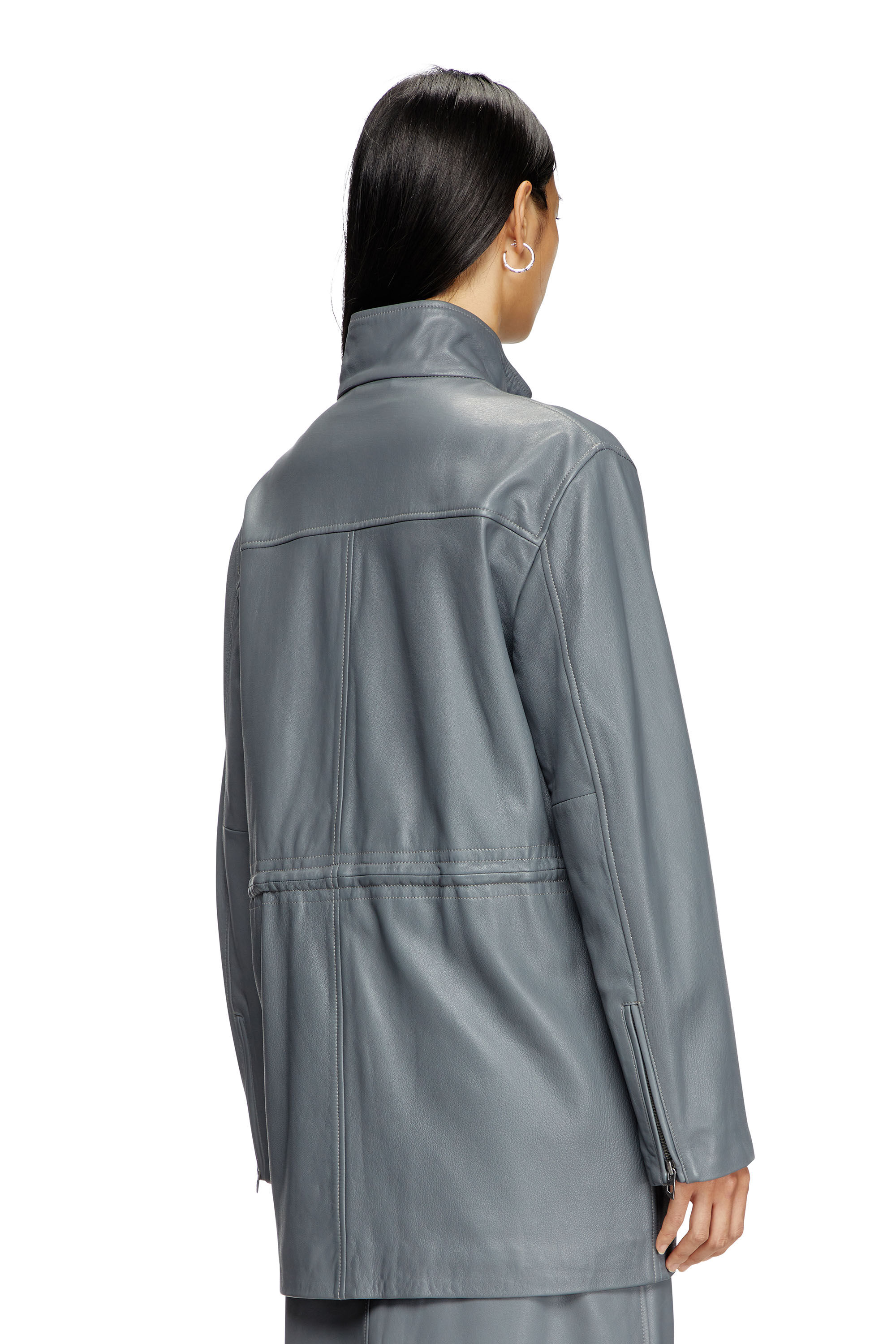 Diesel - L-WEN, Veste style militaire en cuir Femme in Gris - 5