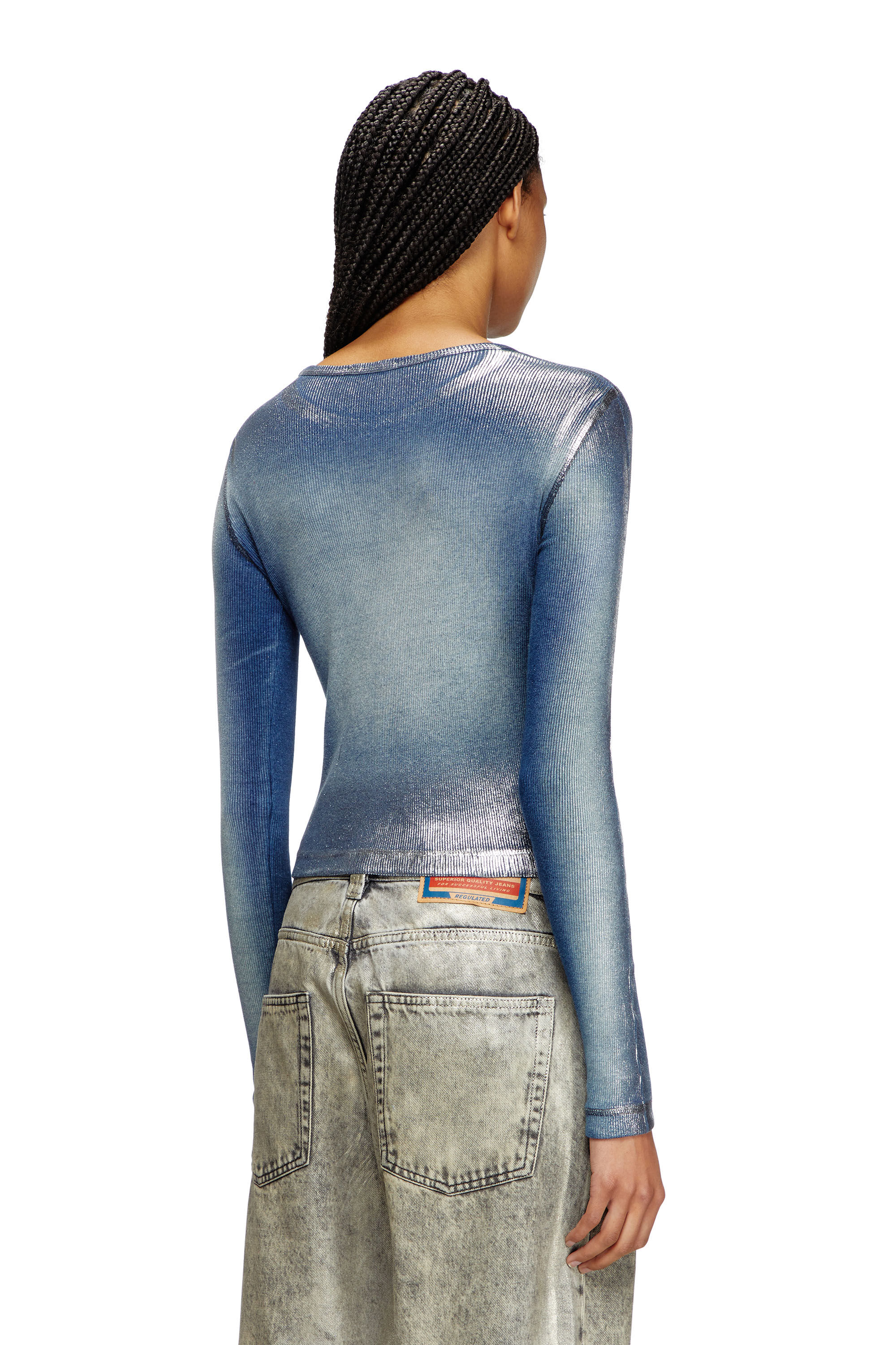 Diesel - T-BANES-NC-Q1, Female's Faded metallic long-sleeve T-shirt in Blue - 4