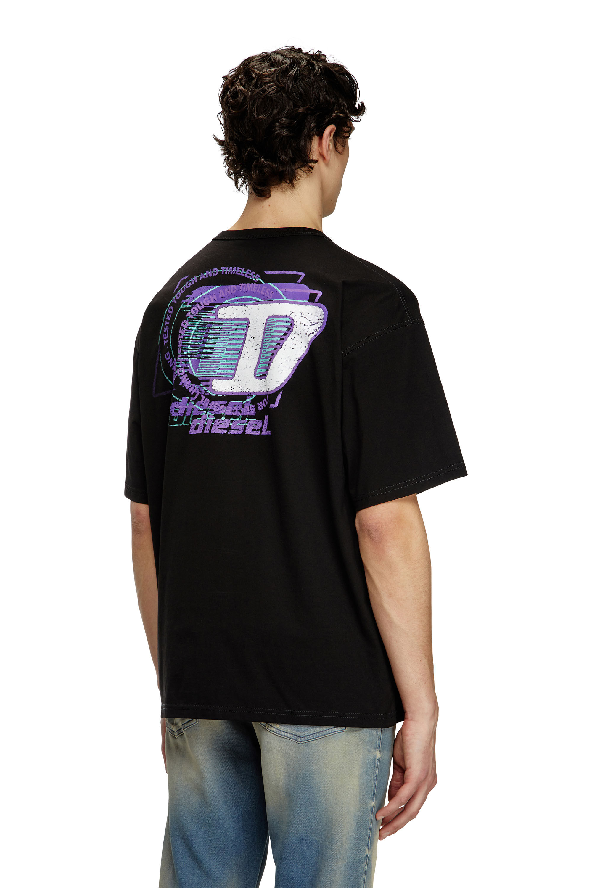 Diesel - T-BOXT-R16, Male's T-shirt with flocked logo graphics in Black - 4