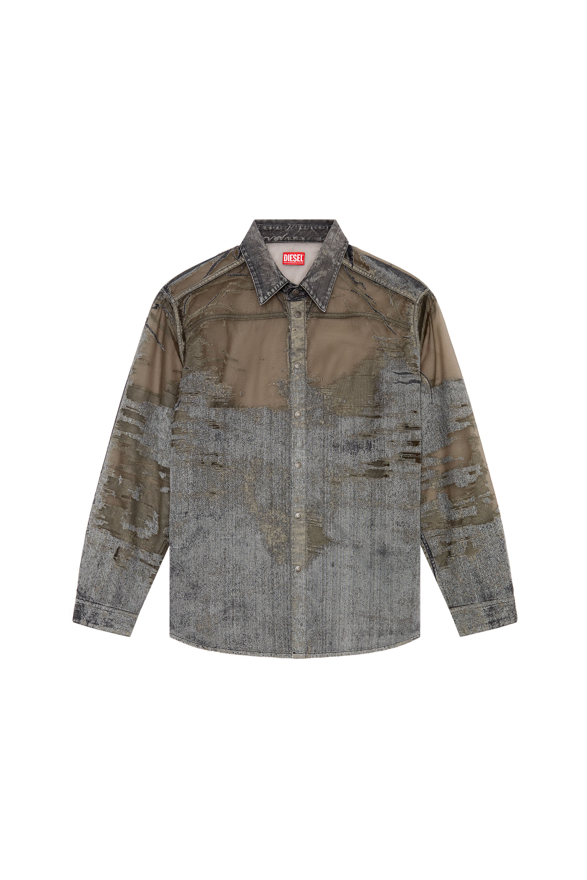 Diesel - D-SIMPLY-OVER-FSD, Male's Denim shirt with devoré in Dark Grey - 2