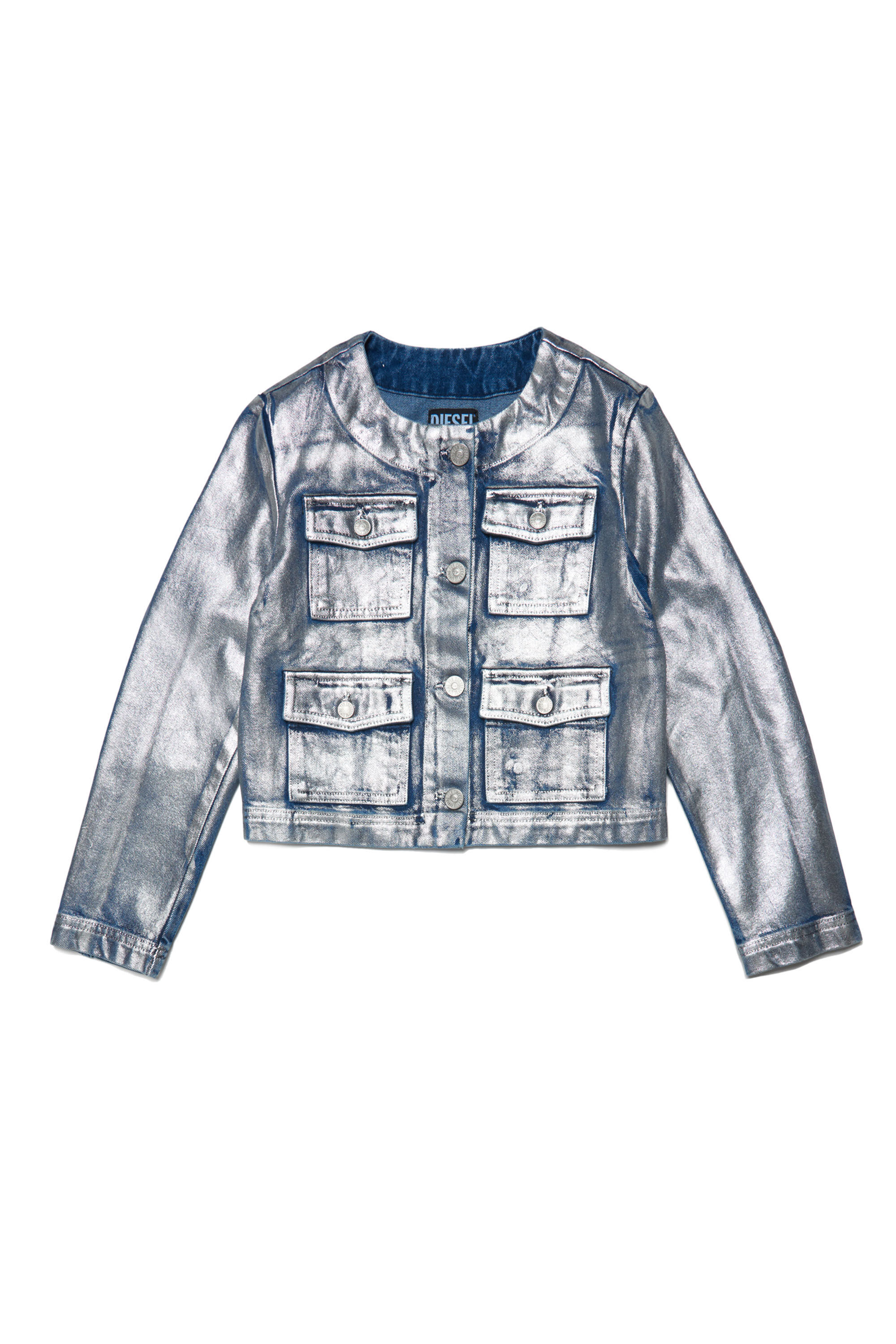 JEVELOP Girl Collarless jacket in metallic denim Diesel
