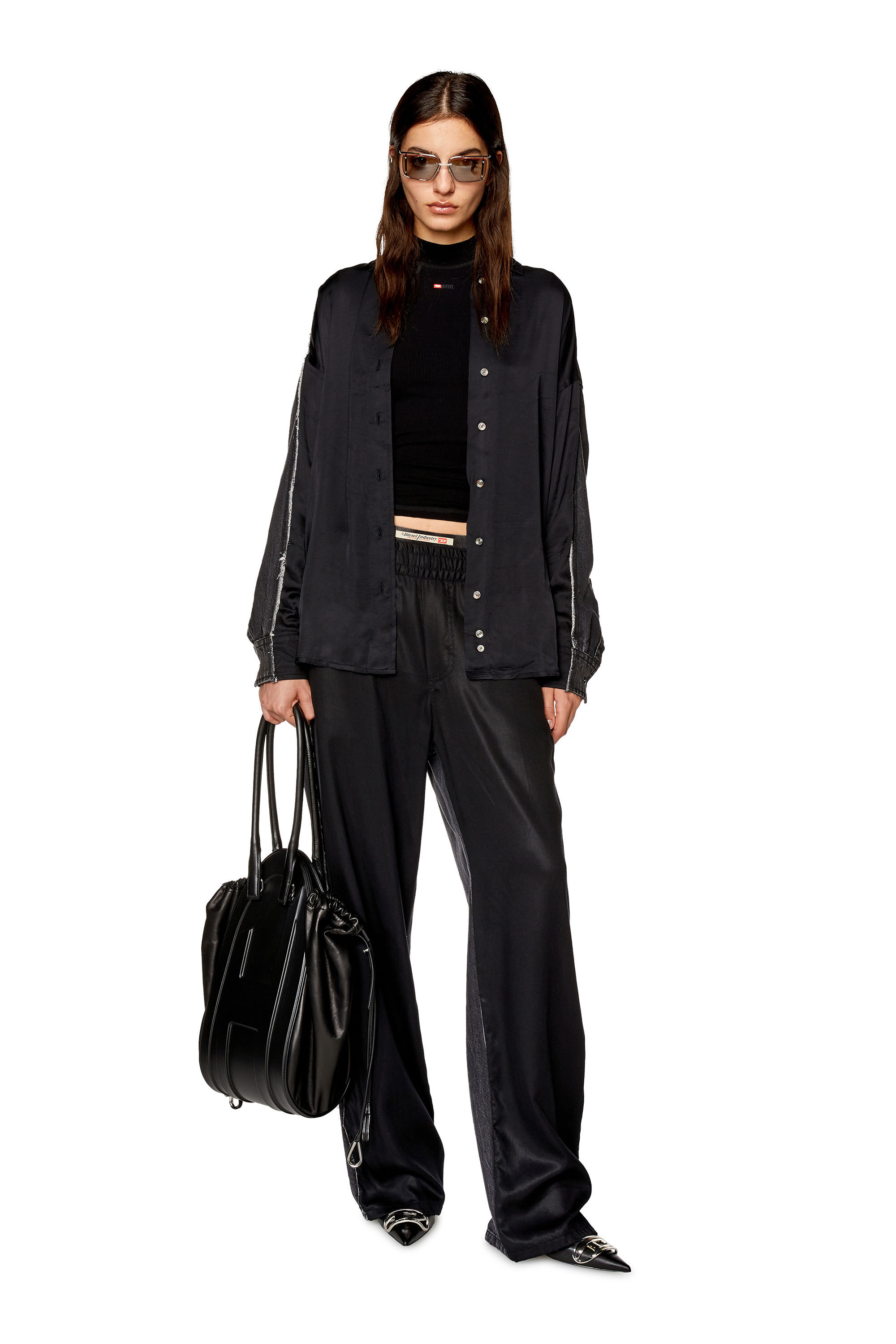 Diesel - S-DOU-DNM-FL, Female's Shirt in satin and denim in Black - 1