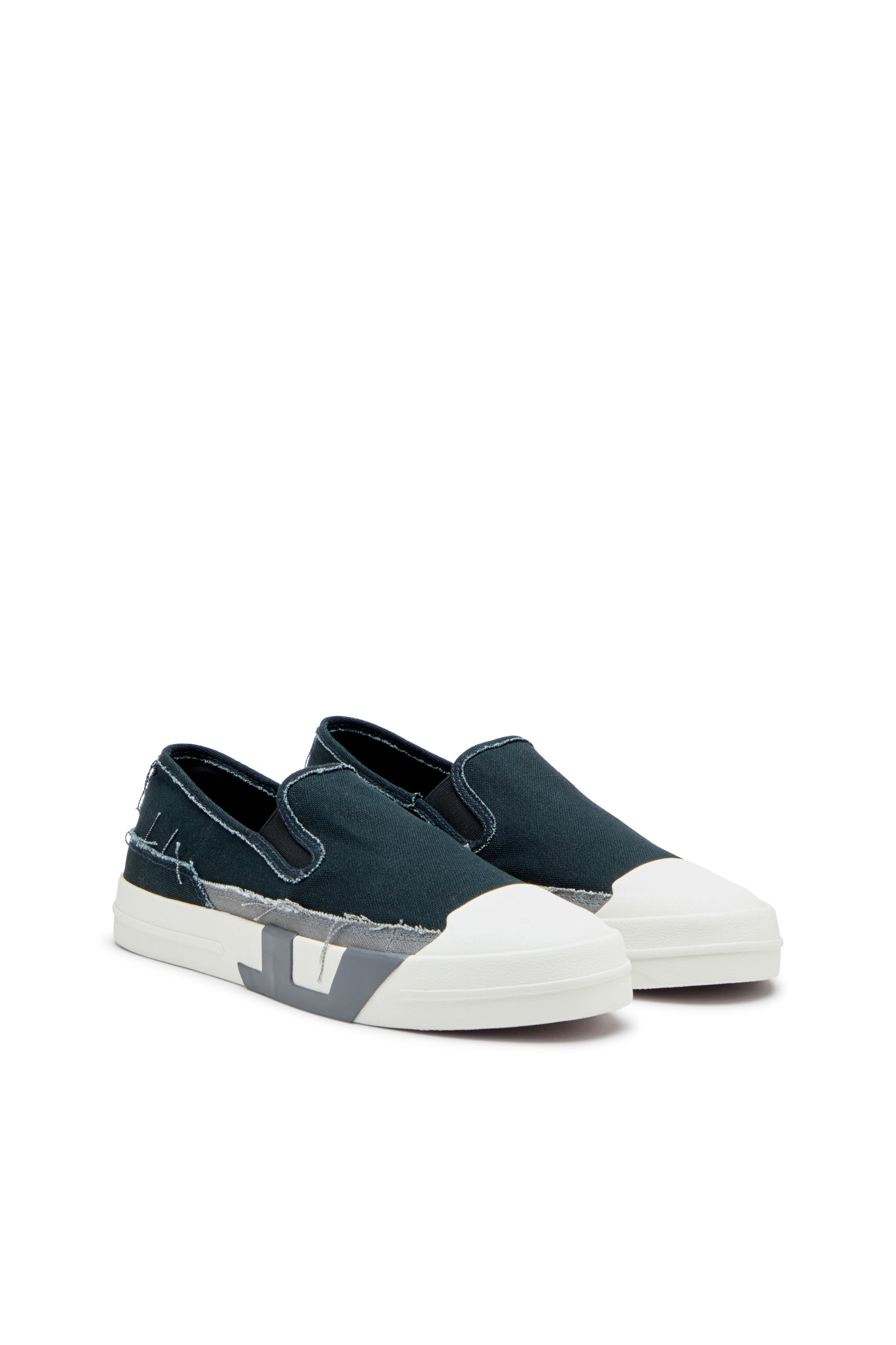Diesel - S-D-VERSE SO, Male's S-D-Verse-Slip-on sneakers in frayed canvas in Blue/Grey - 2