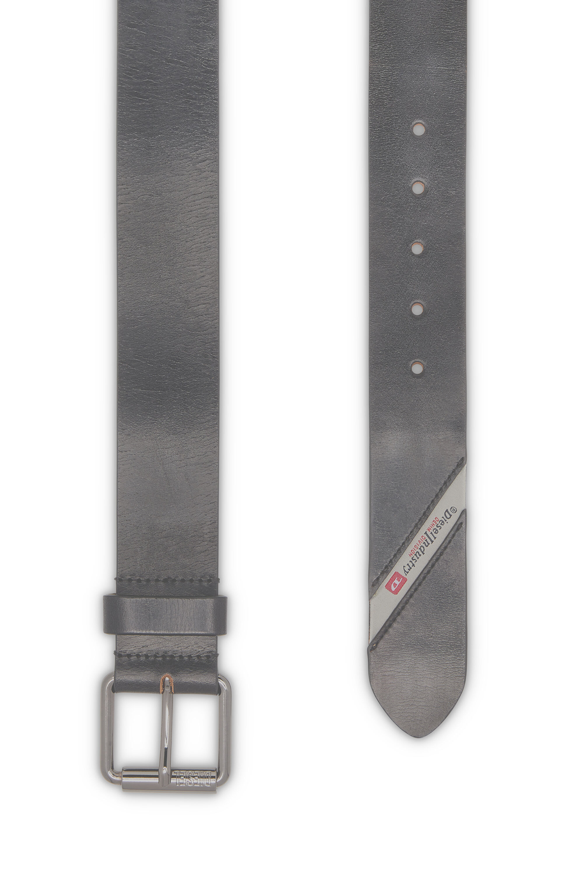 Diesel - B-FLAG, Male's Leather belt with fifth pocket logo flag in Black - 2