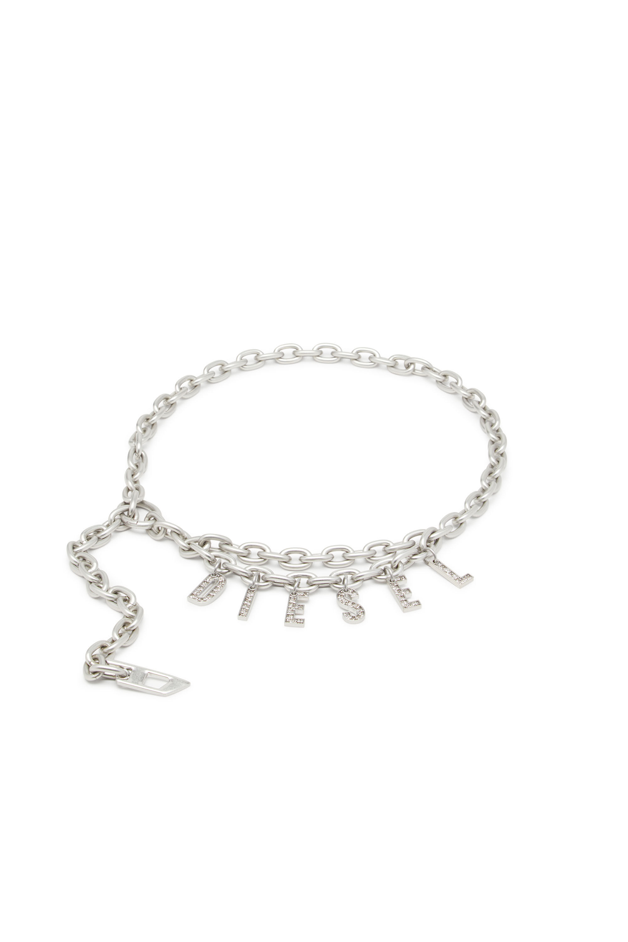Diesel - B-CHARM CHAIN, Female's Chain belt with crystal logo charm in Silver - 1