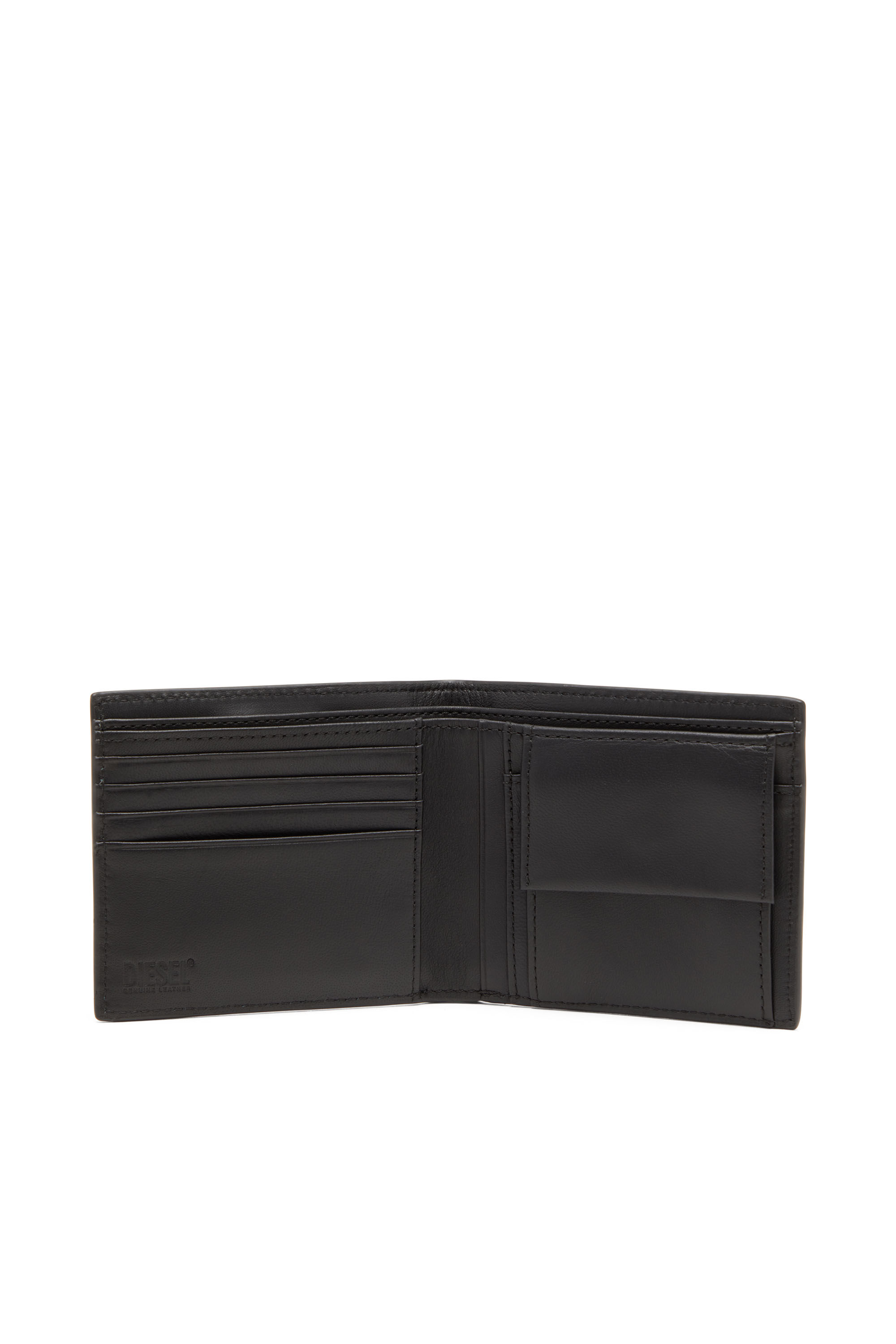 Diesel - RAVE BI-FOLD COIN S, Male's Leather bi-fold wallet with red D plaque in Black - 3
