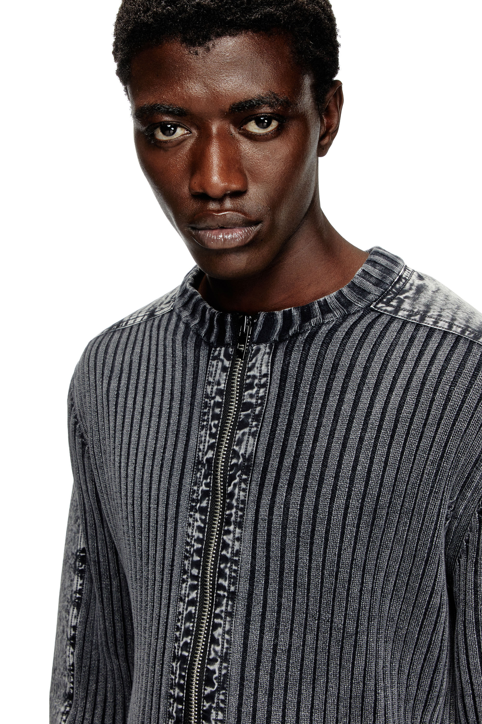 Diesel - K-MATTY, Male's Zip-up cardigan with contrast panels in Dark Grey - 5
