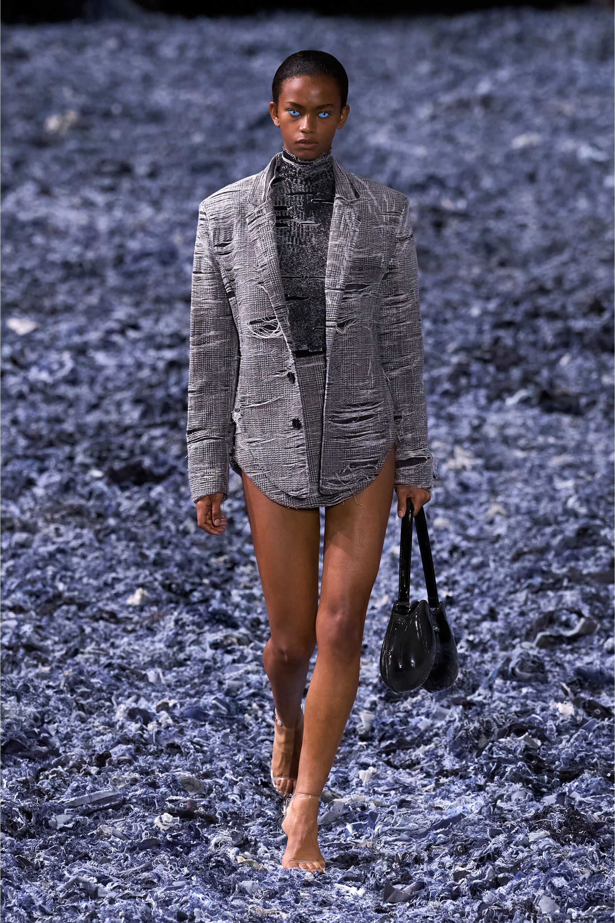 Diesel - DE-PHONIX-FSG, Female's Blazer in distressed Prince of Wales denim in Grey - 6