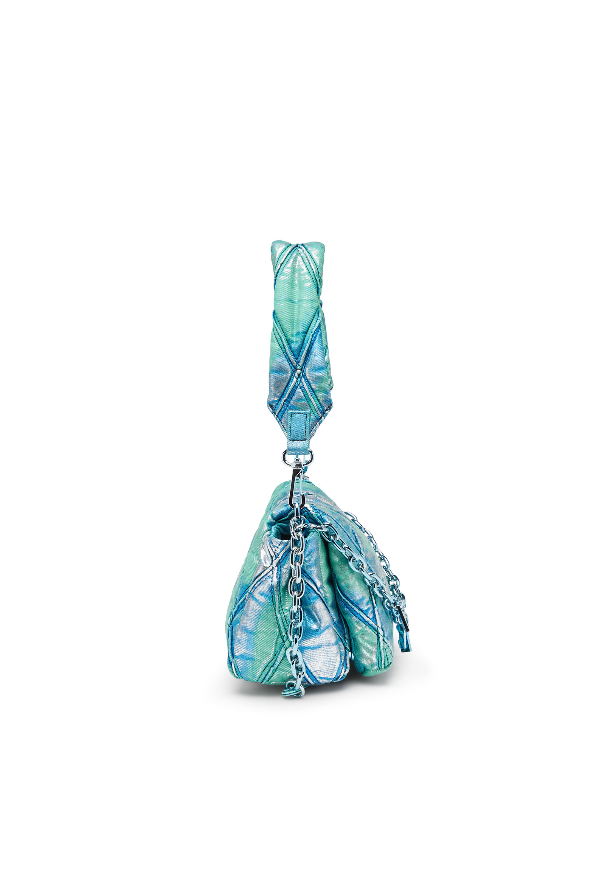 Diesel - CHARM-D SHOULDER S, Charm-D S-Petit sac à main en denim matelassé couleur pop Femme in Bleu - 4