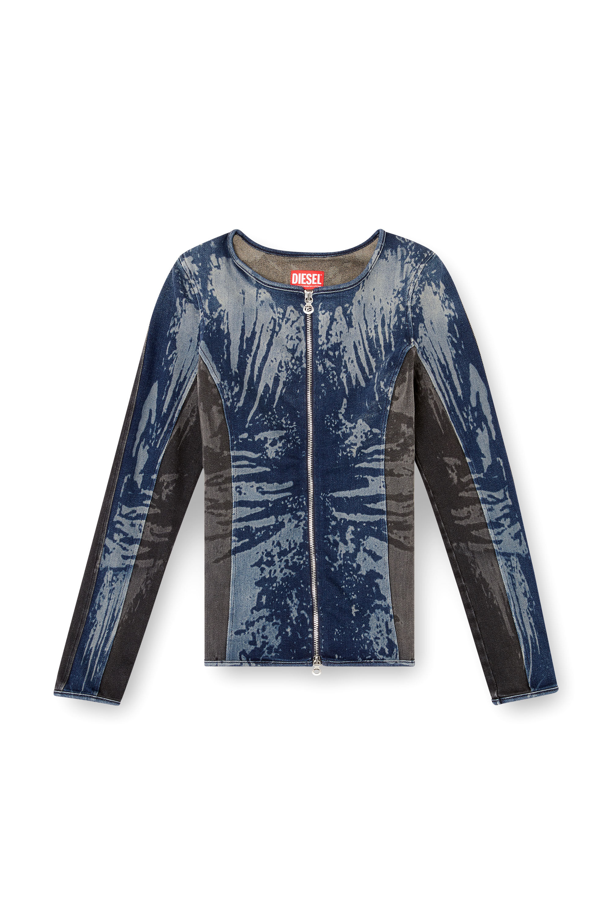 Diesel - DE-GARY-S, Female's Zipped top in bicolour denim in Dark Blue - 2