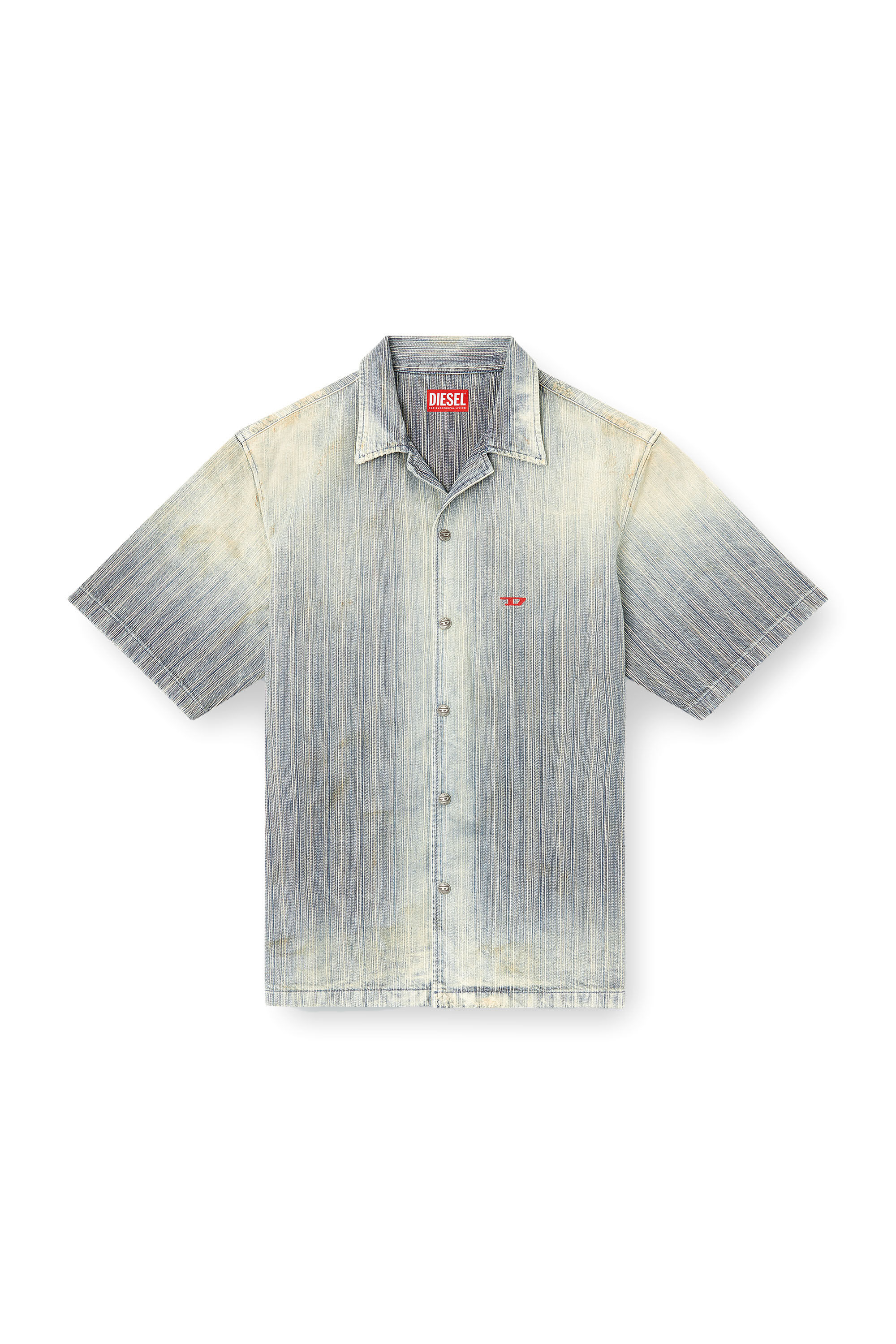 Diesel - D-NABIL-D, Male's Bowling shirt in striped indigo denim in Medium Blue - 2