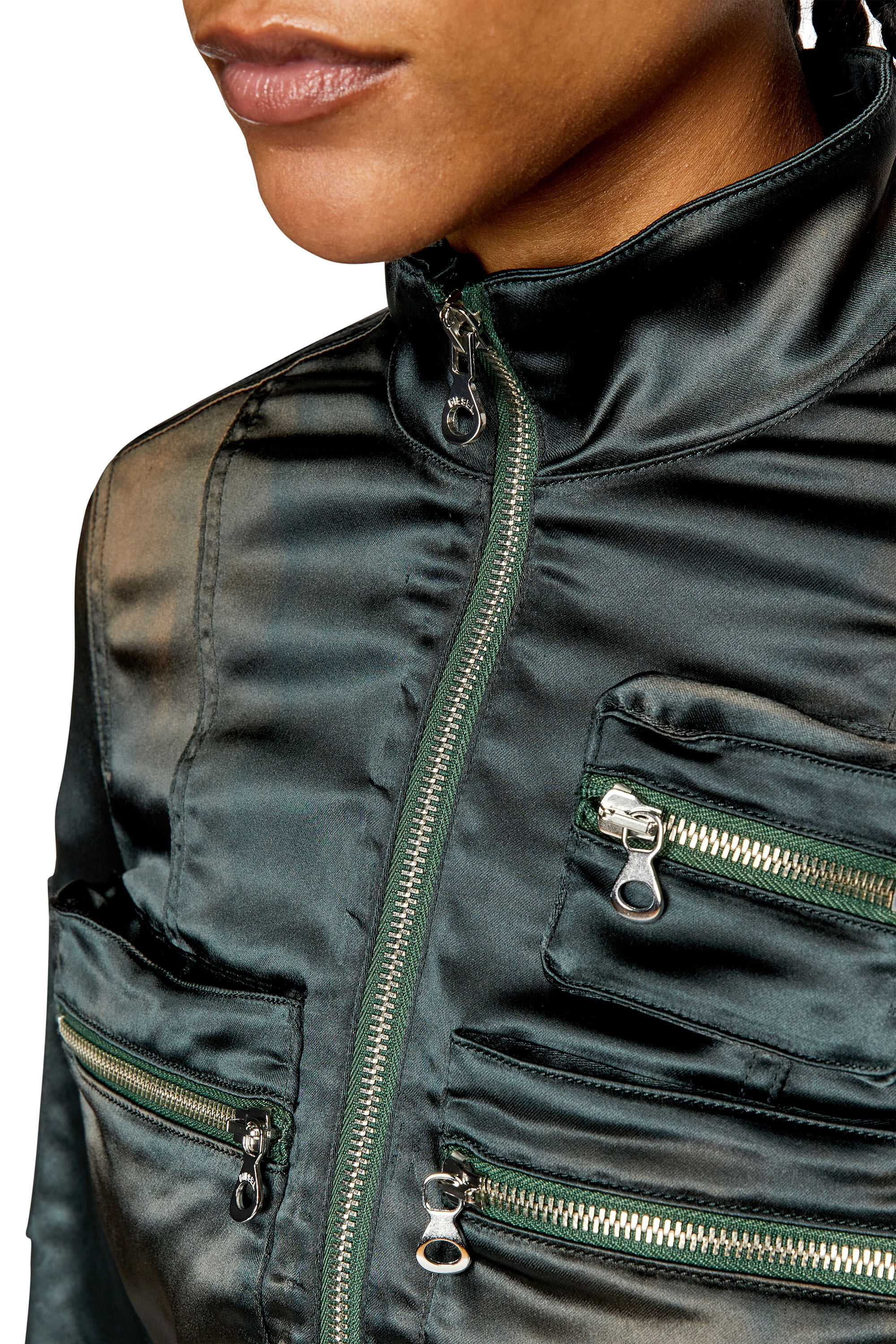 Diesel - G-LANDY, Female's Utility jacket in shiny satin in Dark Grey - 4