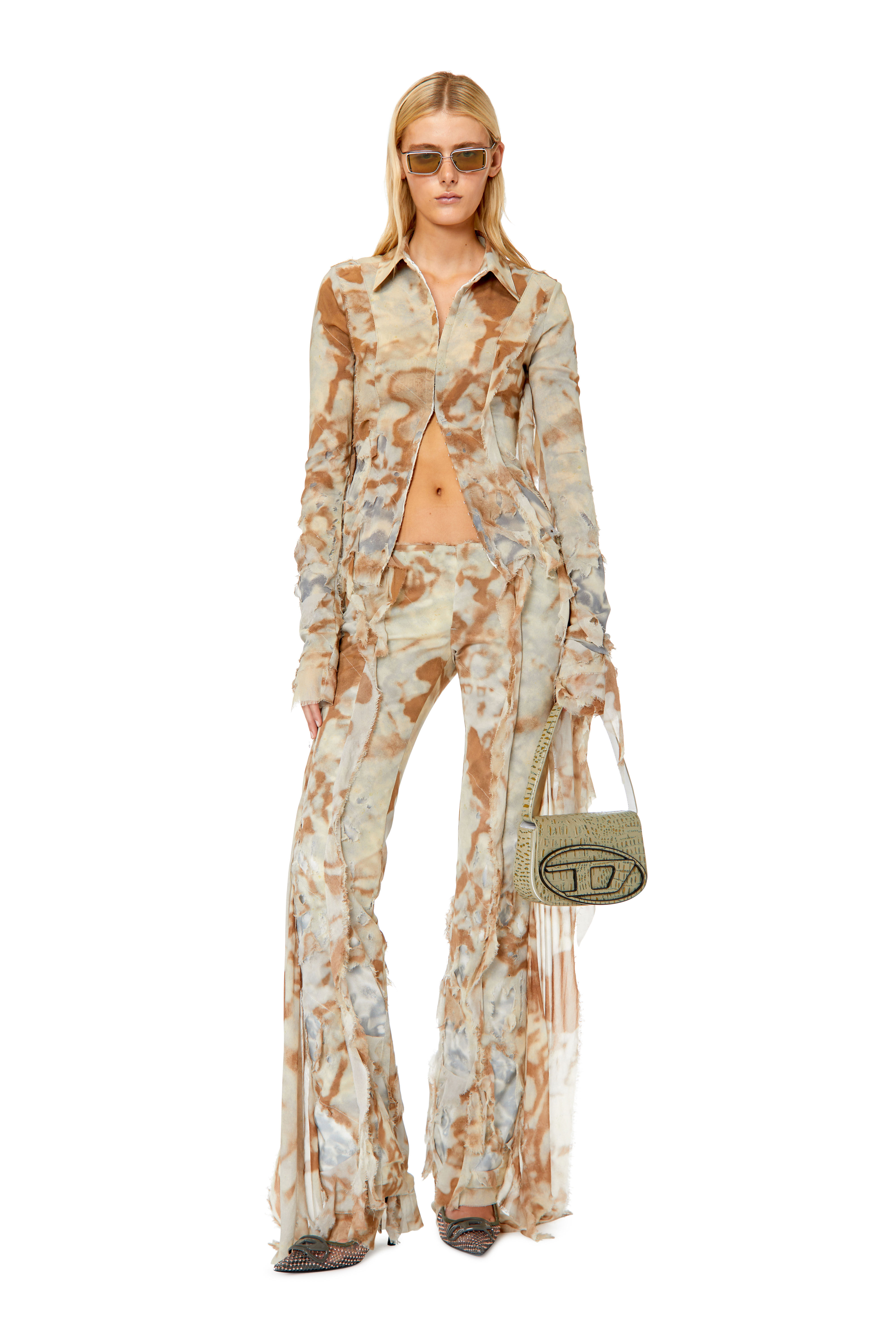 Diesel - C-DERICIA, Chemise camouflage en mousseline à deux couches Femme in Beige - 1